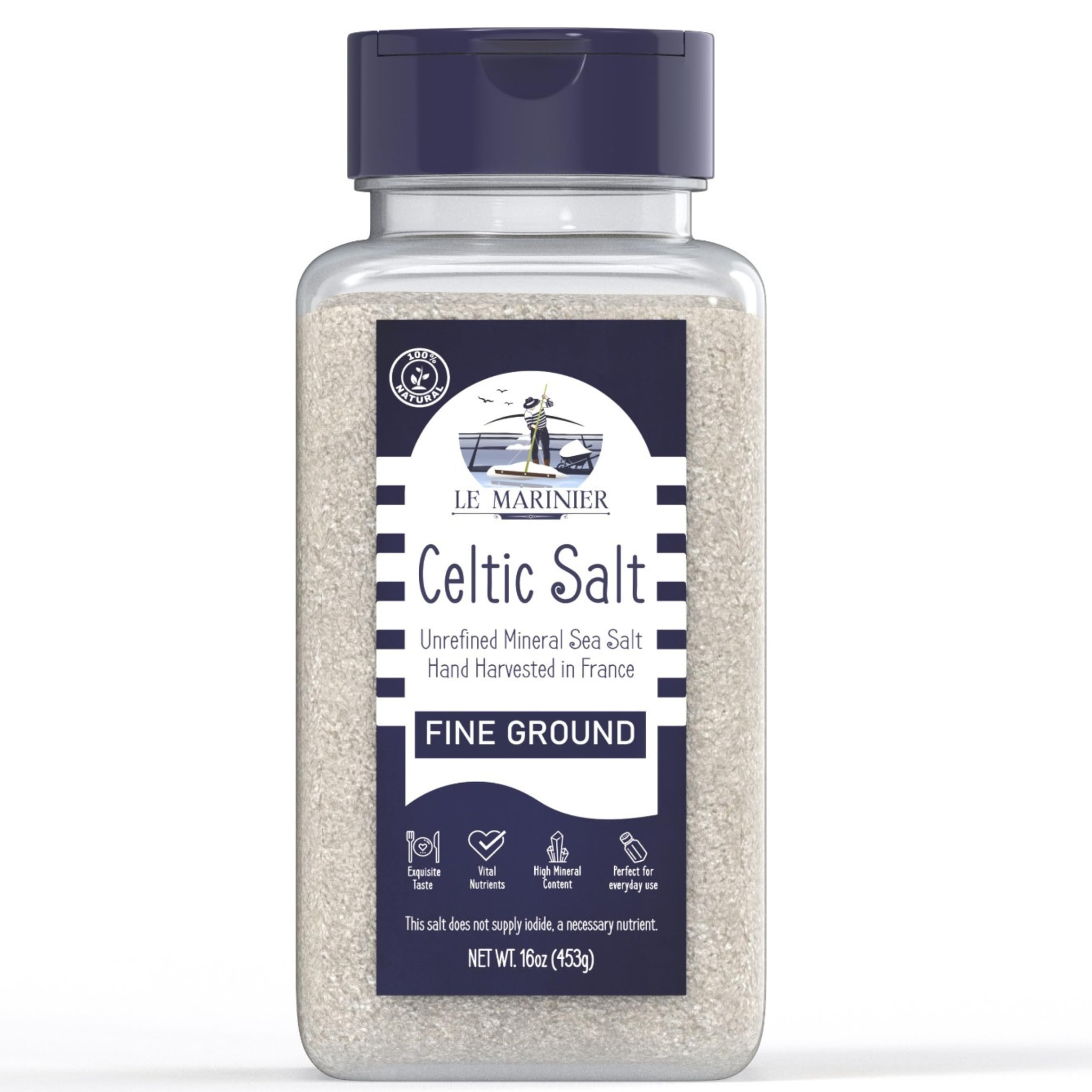 Celtic Salt Organic Fine Ground, 1 lb - 16oz. Mineral Rich 100% Natural and Unrefined. Refillable Salt Shaker. French Sea Salt with Vital Minerals. Hand Harvested (1 lb Fine Ground)