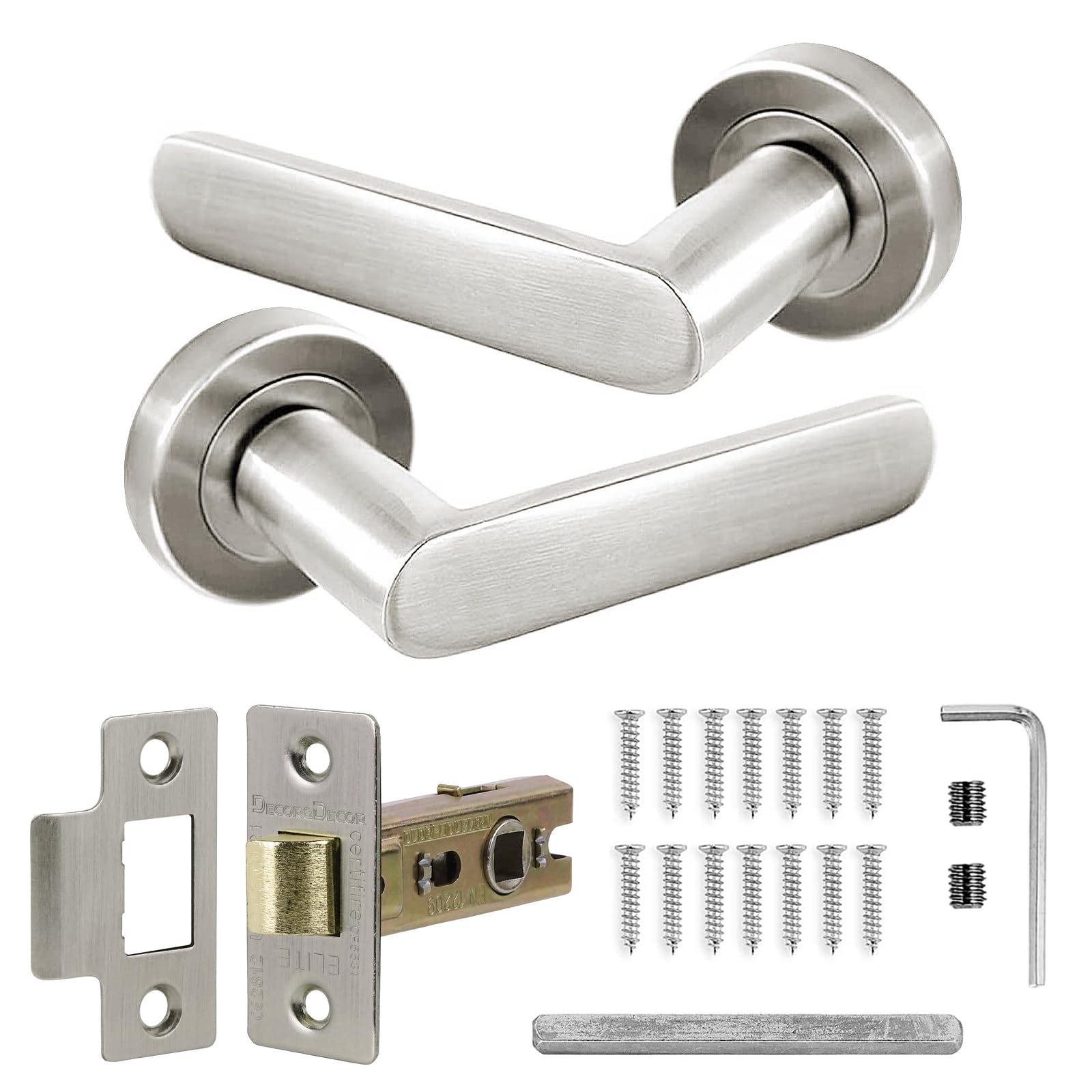 Decoranddecor Satin Nickel Echo Door Lever Handles - 54Mm Round Rose - Aluminium