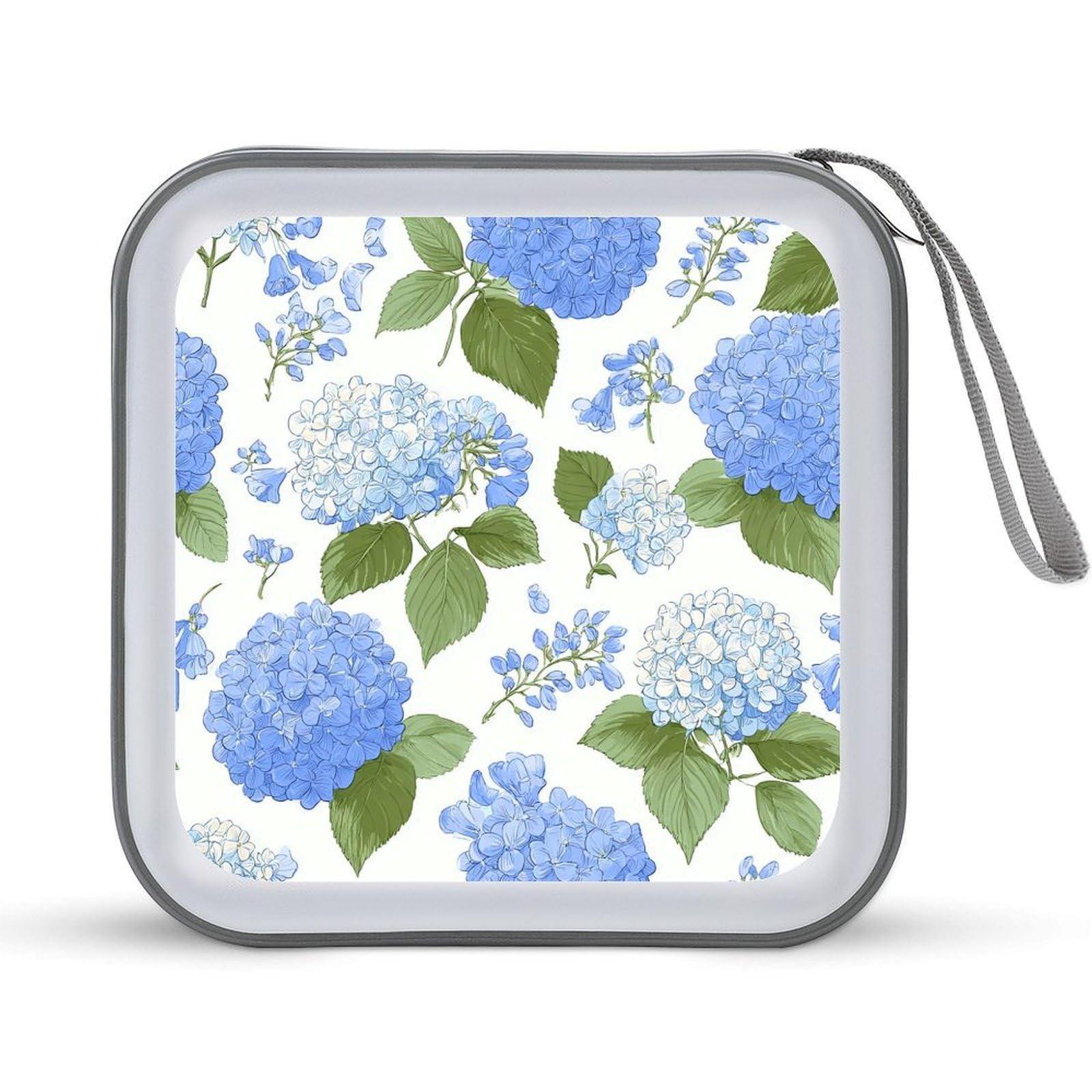 Jubonexis Light Blue Floral Hydrangea Flowers CD Case DVD Storage Case Portable for Car Home Travel