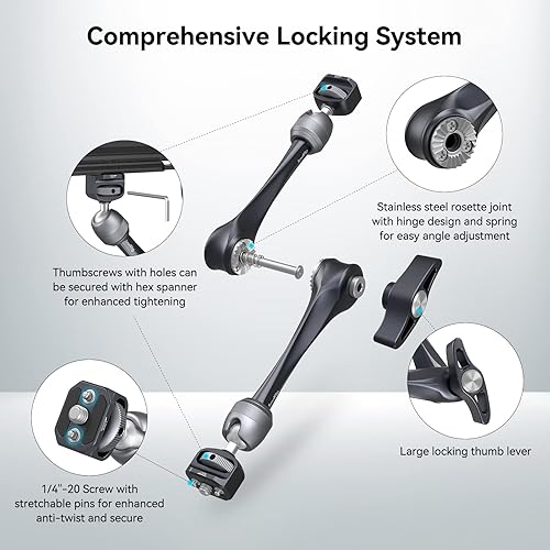 Miniatura 6 de SMALLRIG Brazo mágico de roseta de 11 pulgadas con cabezal de bola tornillos de 14 a 20 y pines antitorsión para iPadsmonitores luces LED