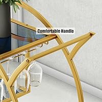 Vista 6 de Carrito de bar, carrito de servicio de barra dorada de 3 niveles mejorado con soporte de vidrio y ruedas, carrito de barra redonda con mango