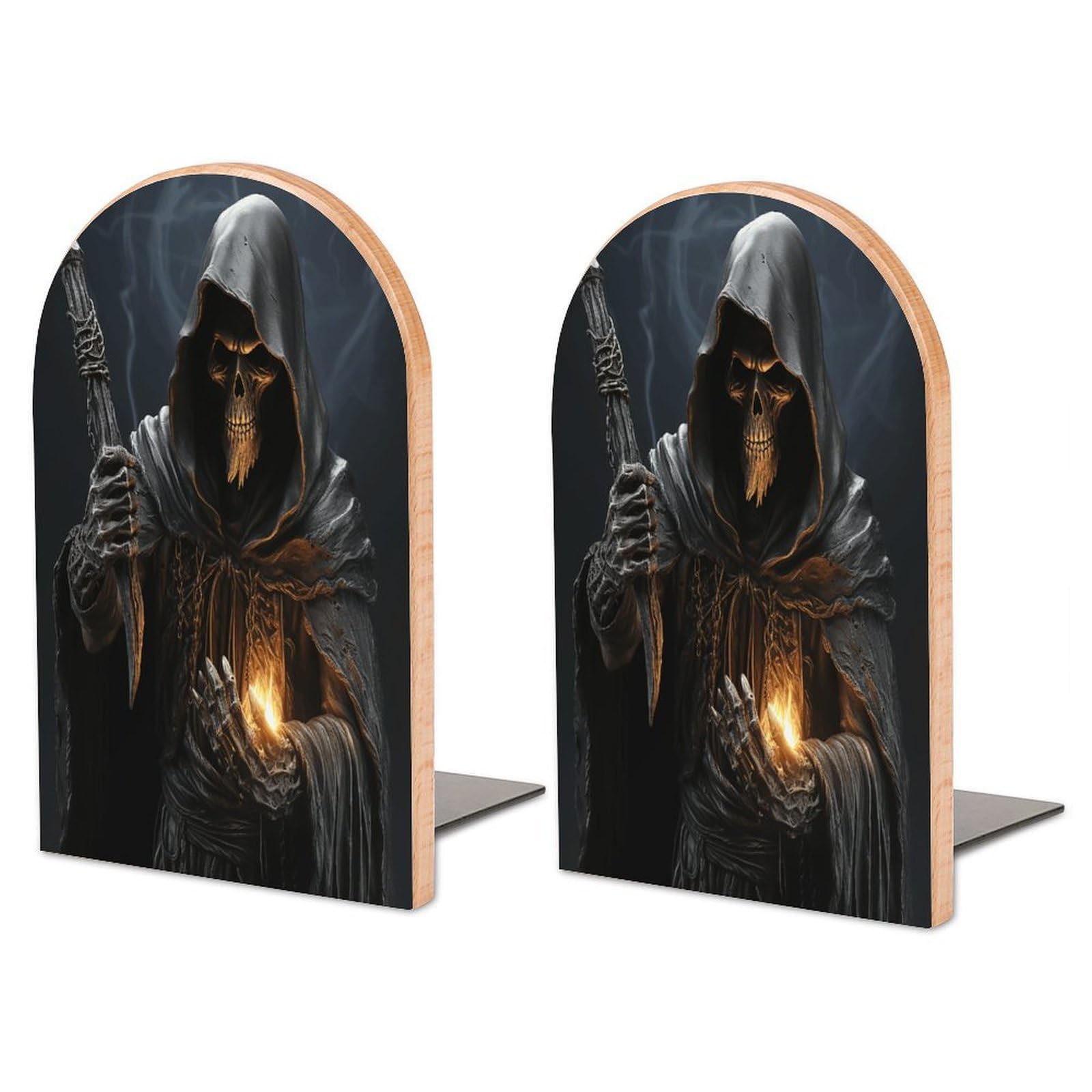 Sujetalibros antideslizante Grim-Reaper de madera para evitar la caída de libros pesados en el mueble