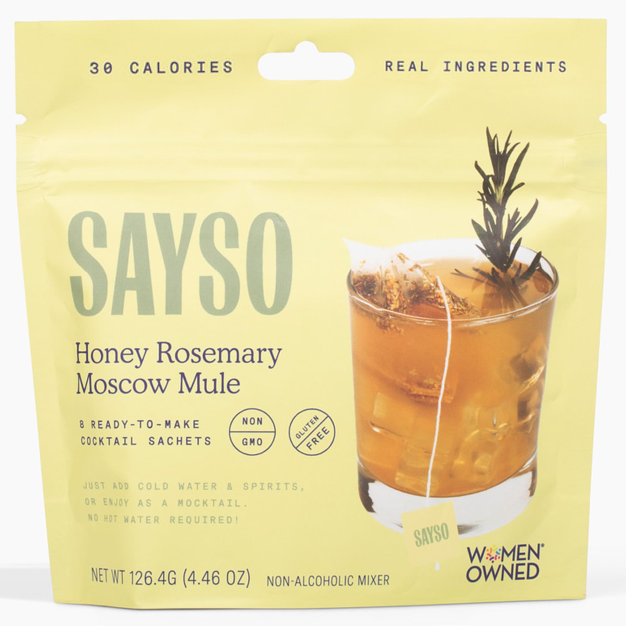SAYSO Honey Rosemary Moscow Mule | The Original Craft Cocktail Tea Bag Mixer (Steep in Vodka & Cold Water, Enjoy in 1 Min) or Skip the Spirit for Mocktail | Organic, Certified Gluten-free & Non-GMO, 8 Count