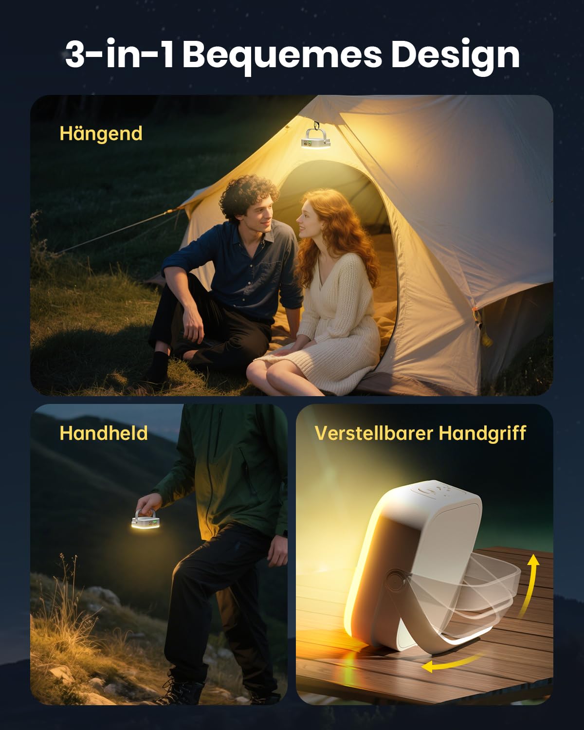 Eventek Campinglampe 4000LM, 10000mAh LED Outdoor Camping Licht Bis zu 100+ Stunden & 4 Modi, IP65 Wasserdicht Tragbar Aufladbar Zeltlampe für Camping, Stromausfälle,Wandern, Notfall, 2 Stück Standard