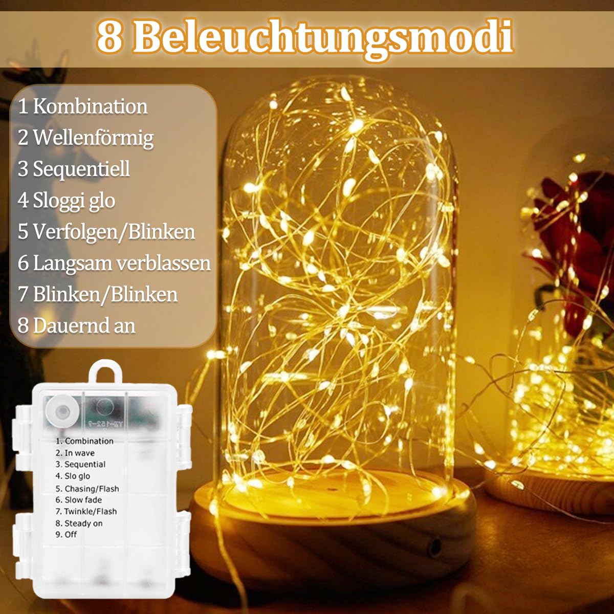 MAXEE 2pezzi 10M + 2pezzi 3M LED luci fata batteria, 8
