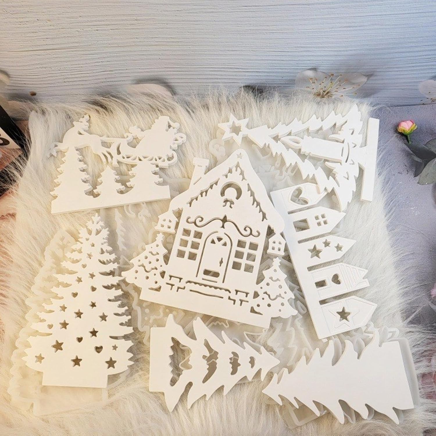 PINKTATA クリスマステーマシリコンキャンドルスティックモールド エポキシ樹脂用 8個セット ティーライトホルダー キャンドル