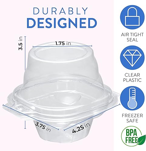 Miniatura 4 de Contenedores individuales para cupcakes (paquete de 200) | Cajas de plástico transparente desechables para cupcakes | Soporte individual para