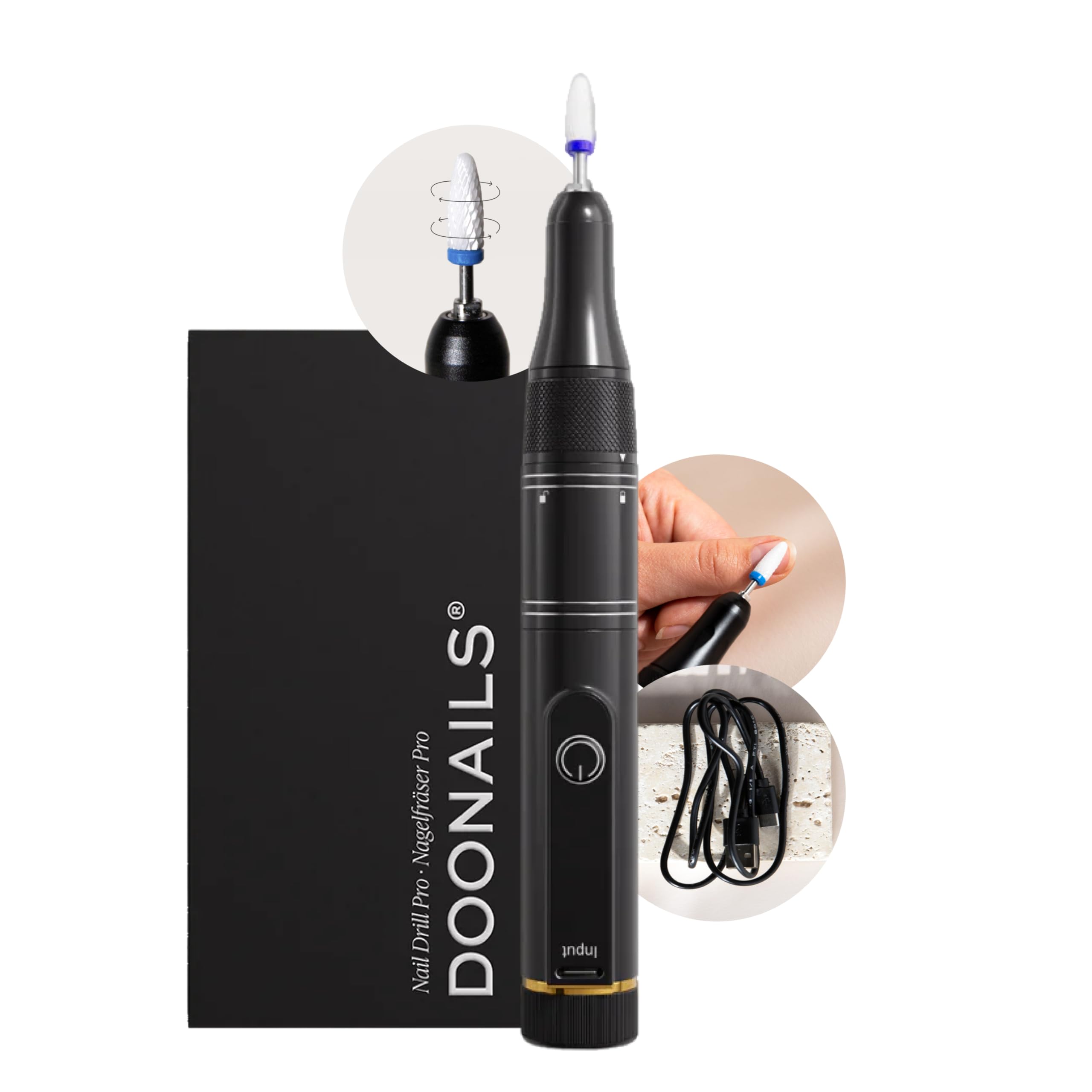 Doonails - Nagelfräser PRO elektrische Nagelfeile mit bis zu 35000 u/Min - Fräser für Gel- & Acrylnägel an Händen und Füßen - Kabellose Nagelfräse wiederaufladbar für Mani- & Pediküre Set