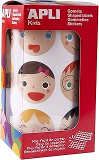 APLI Kids 18771 - Rollo de 360 gomets redondos con caras de emociones Ø33 mm, adhesivo removible
