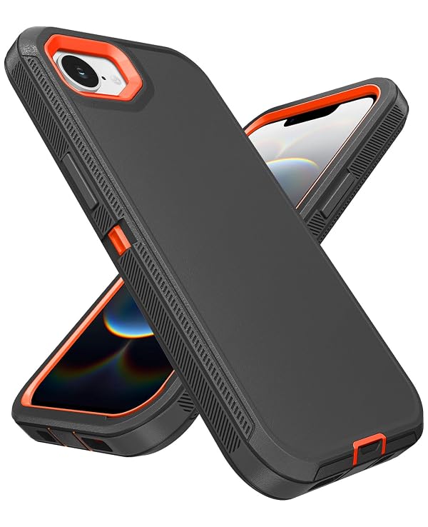 Jelanry for iPhone 16e 5G Case Heavy Duty & Rugged Shockproof, Black/Orange by Jelanry - Used condition - Image 8