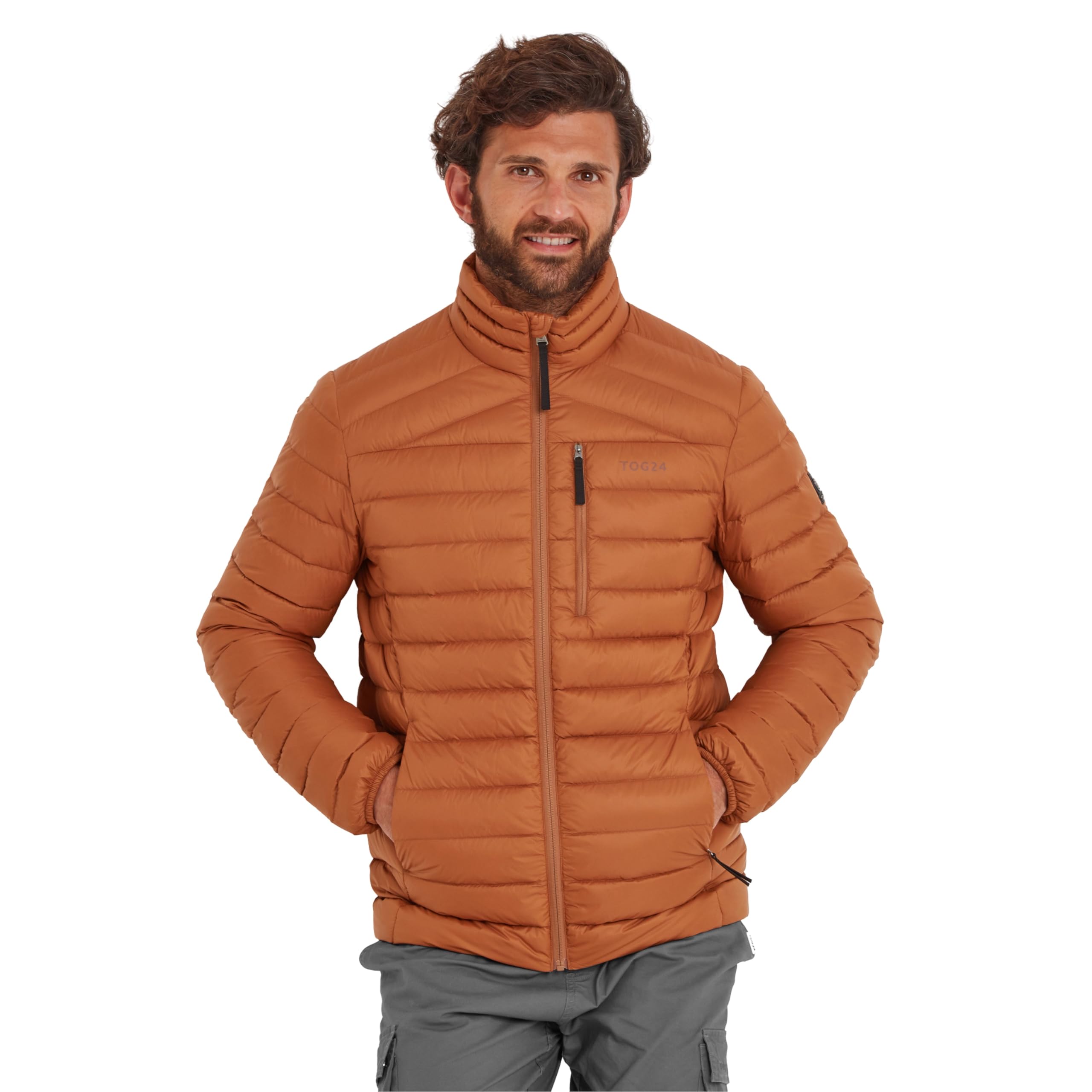 Tog24 Men's Rust North Rds Certified Down Short Jacket Ultra Warm 90% Duck Down Superior Insulation Coat Which Packs Away Conveniently Into Chest Pocket & Doubles Up As Travel Pillow