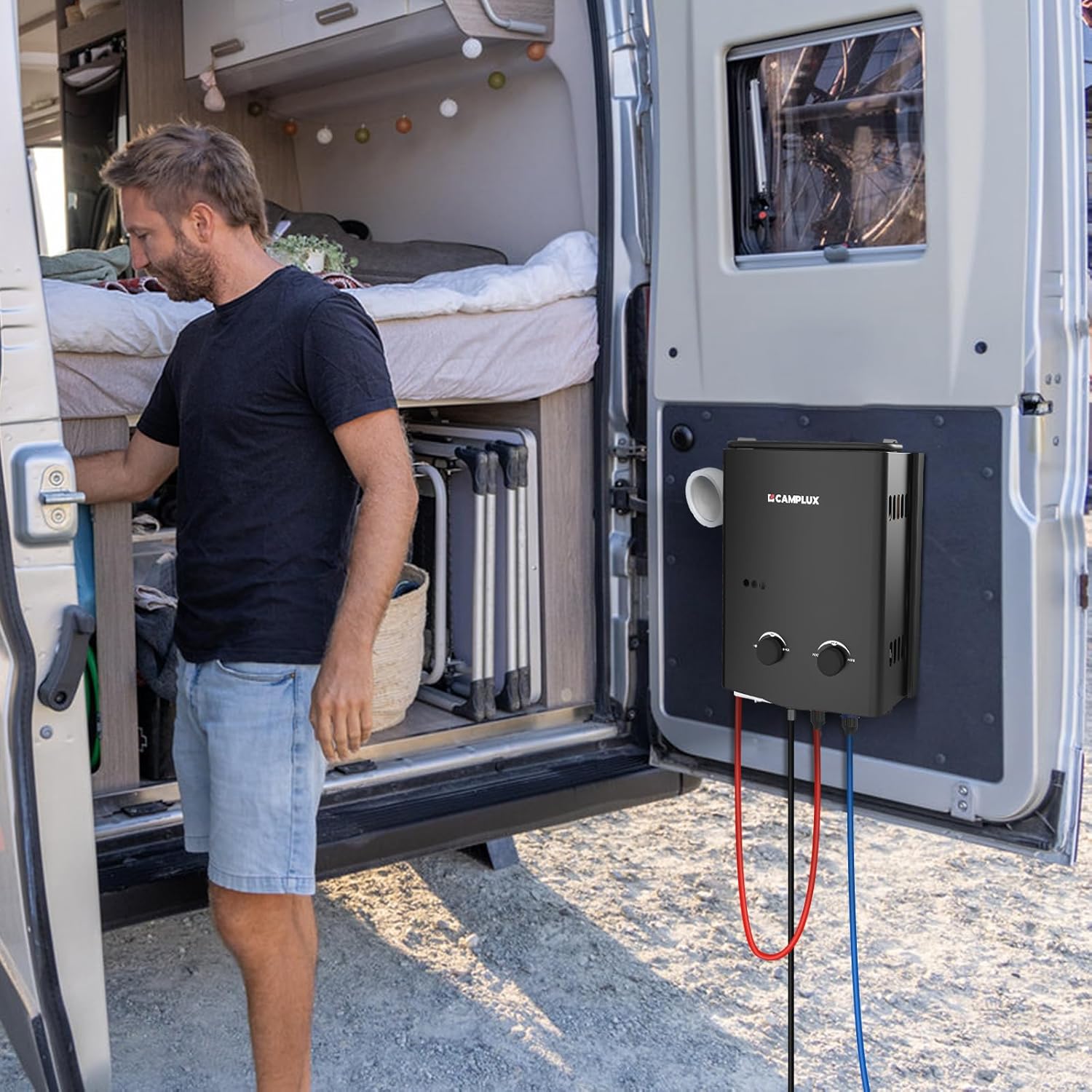 CAMPLUX 1.32 GPM Portable Water Heater, 5L Tankless Water Heater Propane Outdoor, AY132B, Black