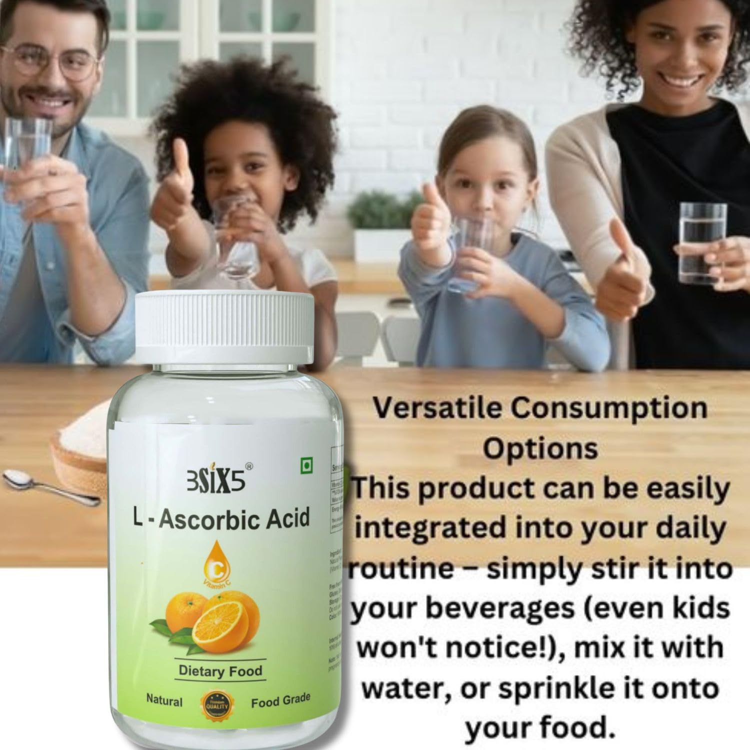 3SIX5 Vitamin C Powder (L-Ascorbic Acid) 100% Edible Food Grade | Immunity Booster, Skin Glow & Collagen Support | Antioxidant Supplement | No Additives (200gm) — Amazon image 6