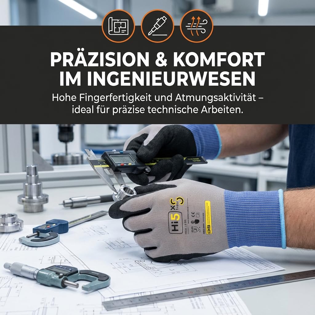 Hi5 X-Super S Arbeitshandschuhe 4121X – Sandy-Nitril-Beschichtung – 15G Nylon/Spandex – hoher Grip bei Nässe & Öl – EN 388 – Touchscreen – grau/schwarz (S, 120, stück)
