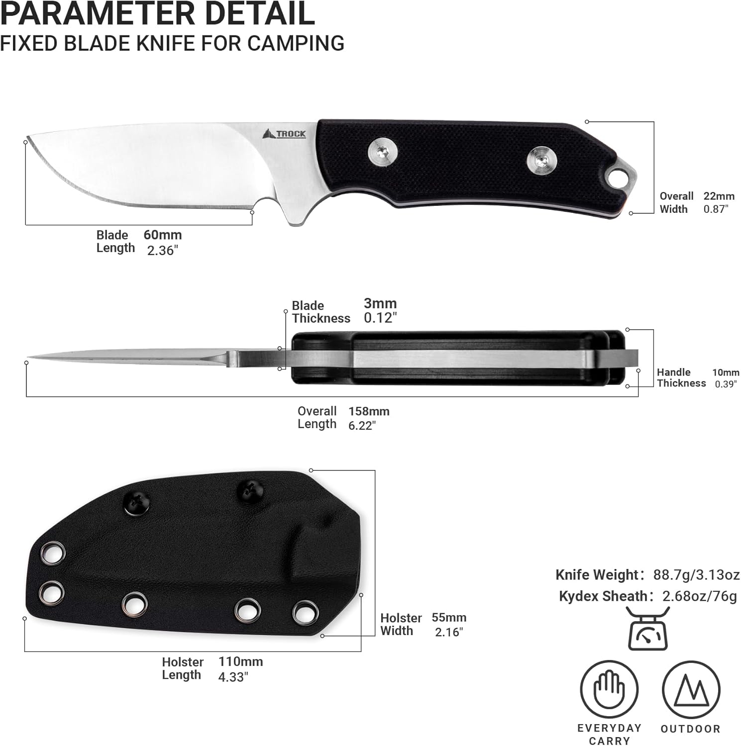 Fixed Blade Knife with Sheath 3.62” Drop Point D2 Blade Titanium Plating and Small Fixed Blade Knife 2.36” Drop Point D2 Blade