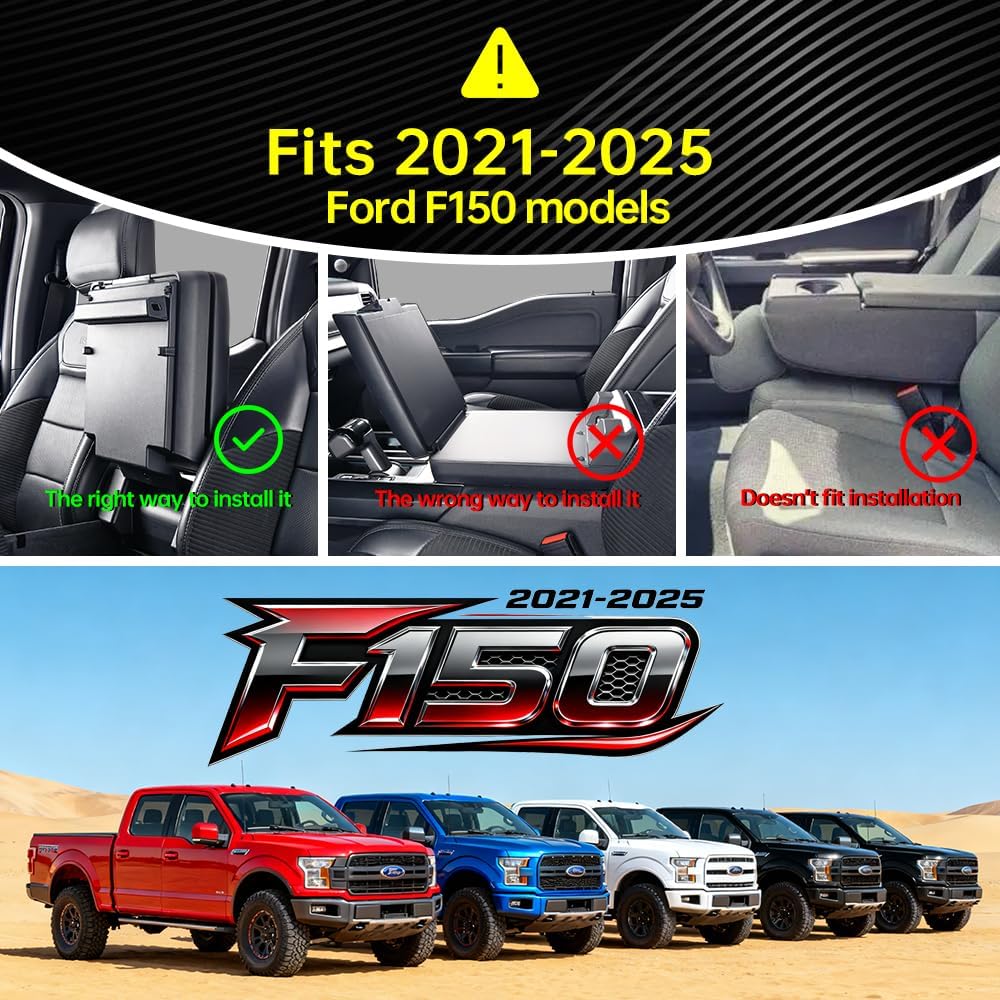 F150 Center Console Cover Fit 2021-2023 2024 2025 2026(Bucket Seat Only),Black Faux Leather, Waterproof, Wear-Resistant, Flame-Retardant,Protect Middle Console Ford F-150 Armrest,Accessories
