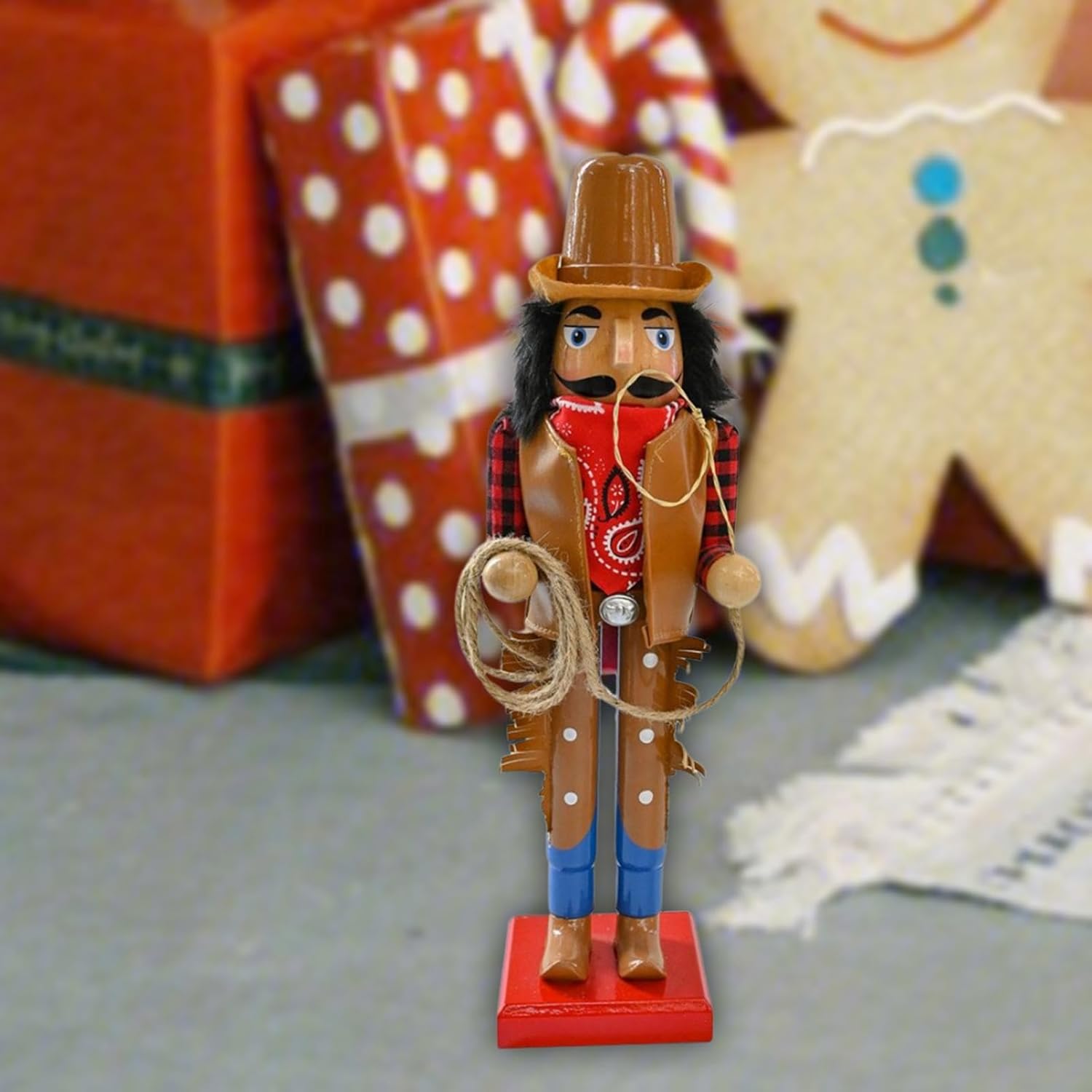 Wooden Nutcracker Christmas Decoration Crafts Wood Doll Christmas Nutcracker Soldier Nutcracker Figurine for Holiday Bedroom, Cowboy, 38cmx9.2cm