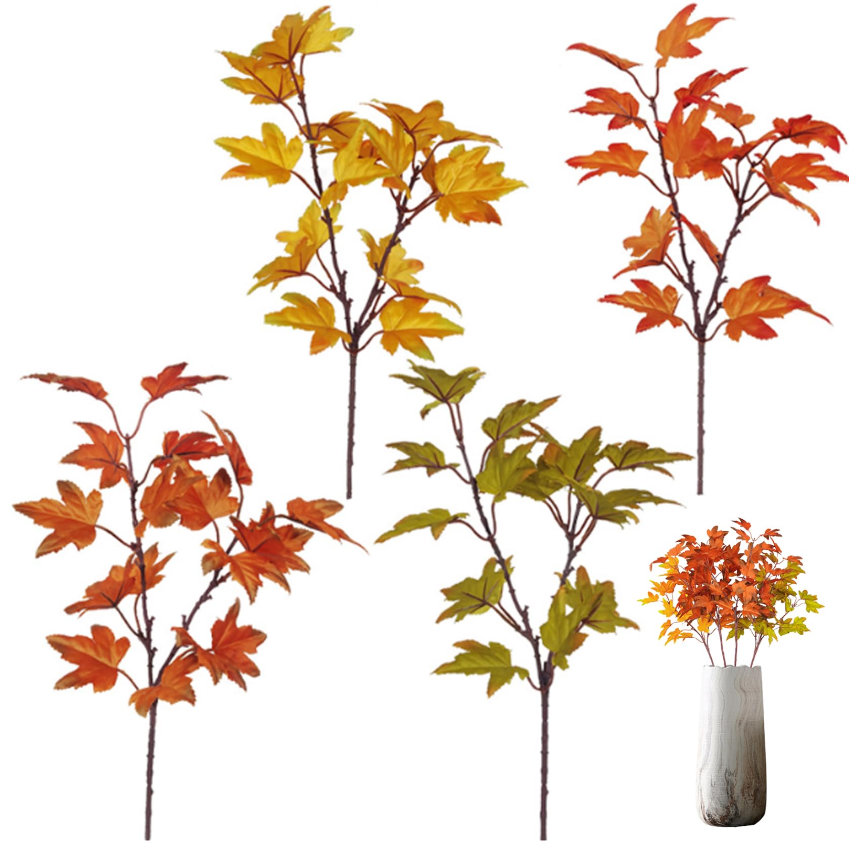 Goutdori 4PCS Artificial Maple Leaves 15.35x9.06in, Fall Leaves Stems Plants Autumn Thanksgiving Decor