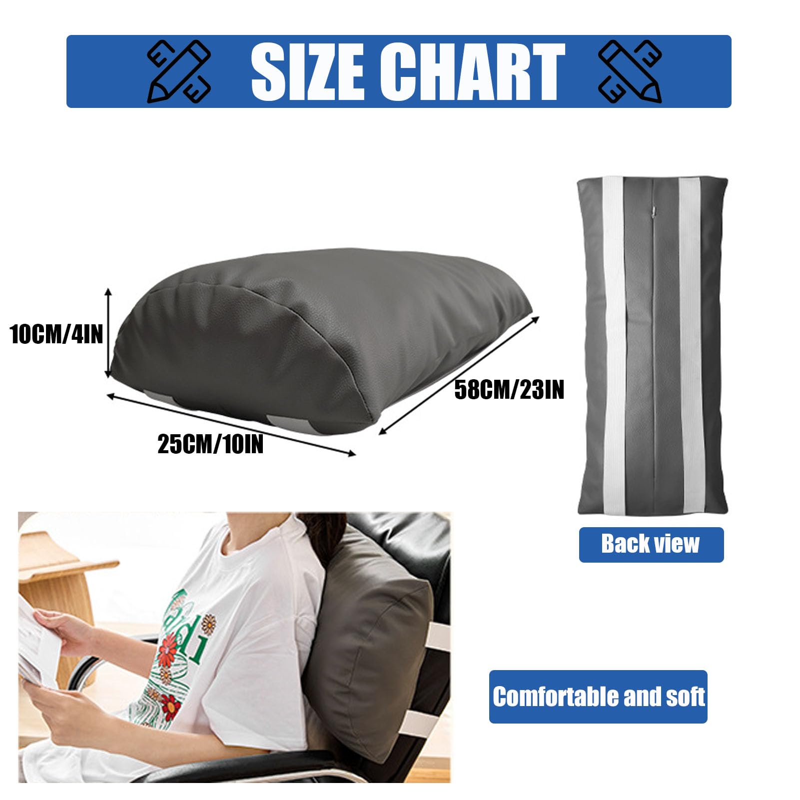 58 x 25 x 10cm Liegestuhl Kissen Sofa Fußstütze Kissen, Halbmond Nackenrolle Kissen mit Bezug & Gummiband,für Kopf/Nacken/Taille/Bein/Füße (Grey,3Pcs 25×58cm)