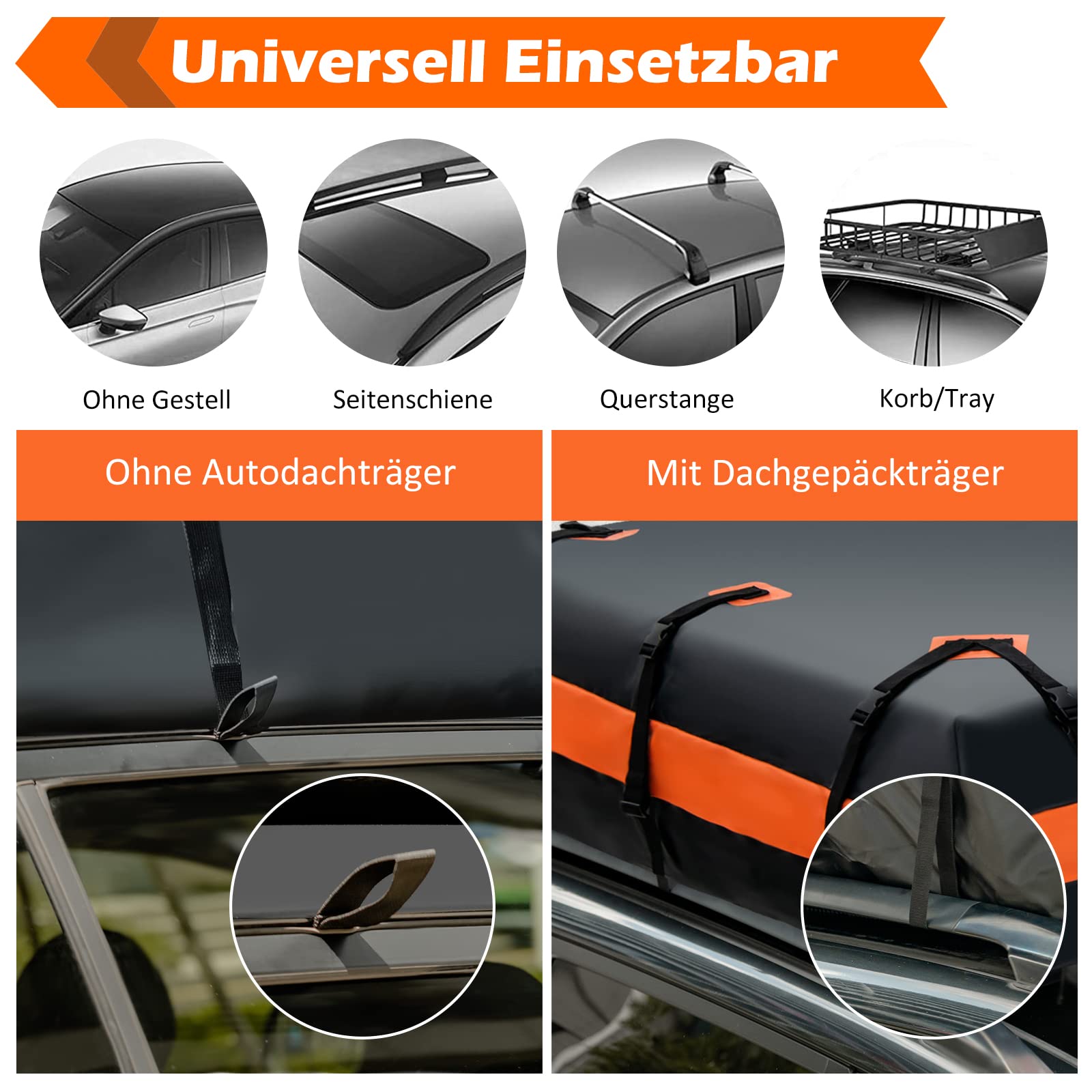GYMAX Dachtasche faltbar, wasserdichte Dachgepäcktasche 600L, Dachbox mit Anti-Rutsch Matte & 6 Türhaken, Gepäckbox für Autos mit/ohne Gepäckträger, Gepäcktasche für Reisen & Transport