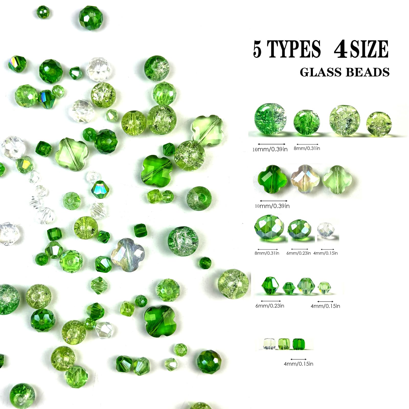 1000 cuentas de cristal para hacer joyas, cuentas de cristal para pulseras, manualidades, collares, aretes, colores surtidos, 5 estilos, redondas, briolette, facetadas, bicono, cubo, trébol de cuatro