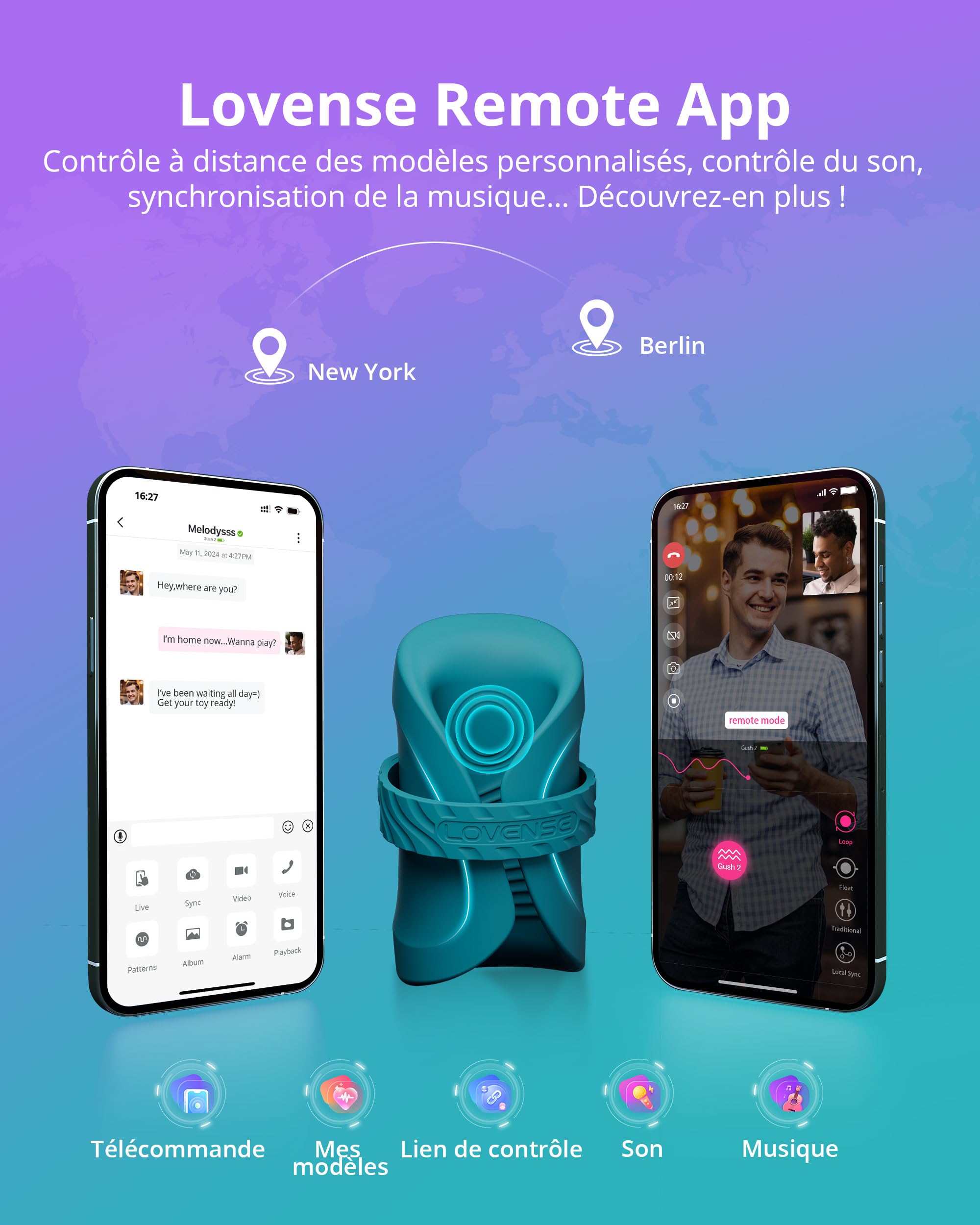 LOVENSE Gush 2 Masturbateur Homme Mains Libres, Contrôle à Distance via App | Masturbateur Automatique Vibrant et Oscillant, IPX7 Étanche, Sangles Réglables et Rechargeable par USB