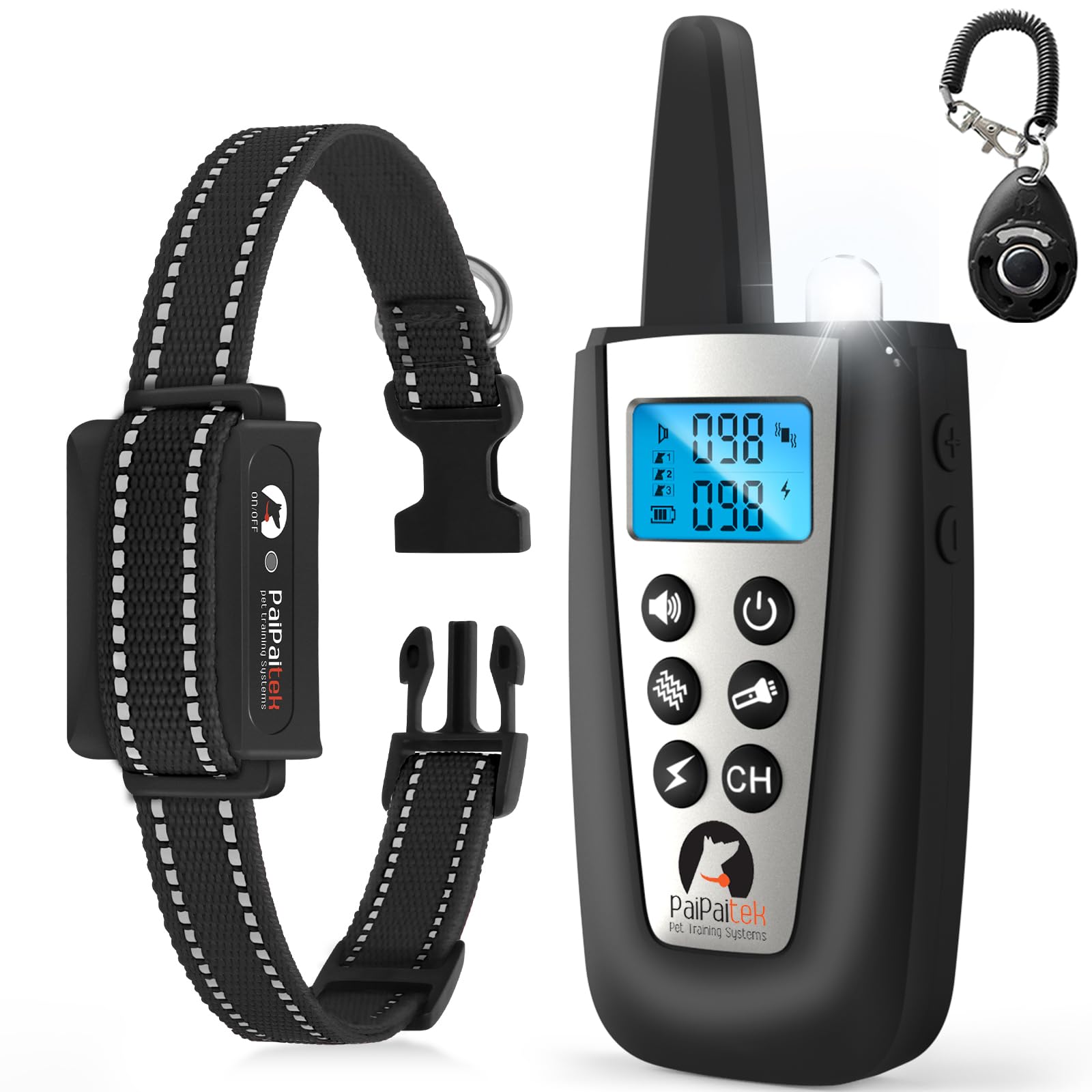 PaiPaitek 2 in 1 Dog Bark Collar and Training Collar - Smart Bark and Shock Collar Combo, Automatic Bark Collar for Large Dog with Remote 3300ft Range