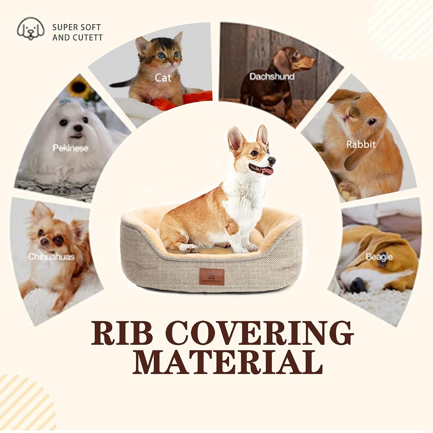 Oval Pet Bolster Bed for Small Medium Dog & Cat Short Plush Cozy Soft Luxury Durable Pet sofa Indoor Anti-Slip Bottom Machine Washable Reversible Cushion for Puppy and Kitties , Apricot, Small