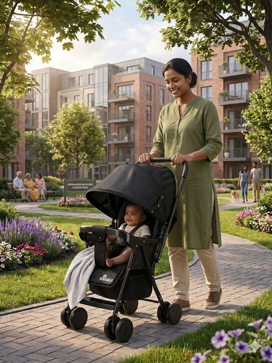 Ultra-Lightweight Baby Stroller & Pram | Up to 20kg Capacity | Reversible Handle for Parent-Facing Mode | 5-Point Safety Harness, 3-Level Recline & 360° Swivel Wheels (Black)-image-9