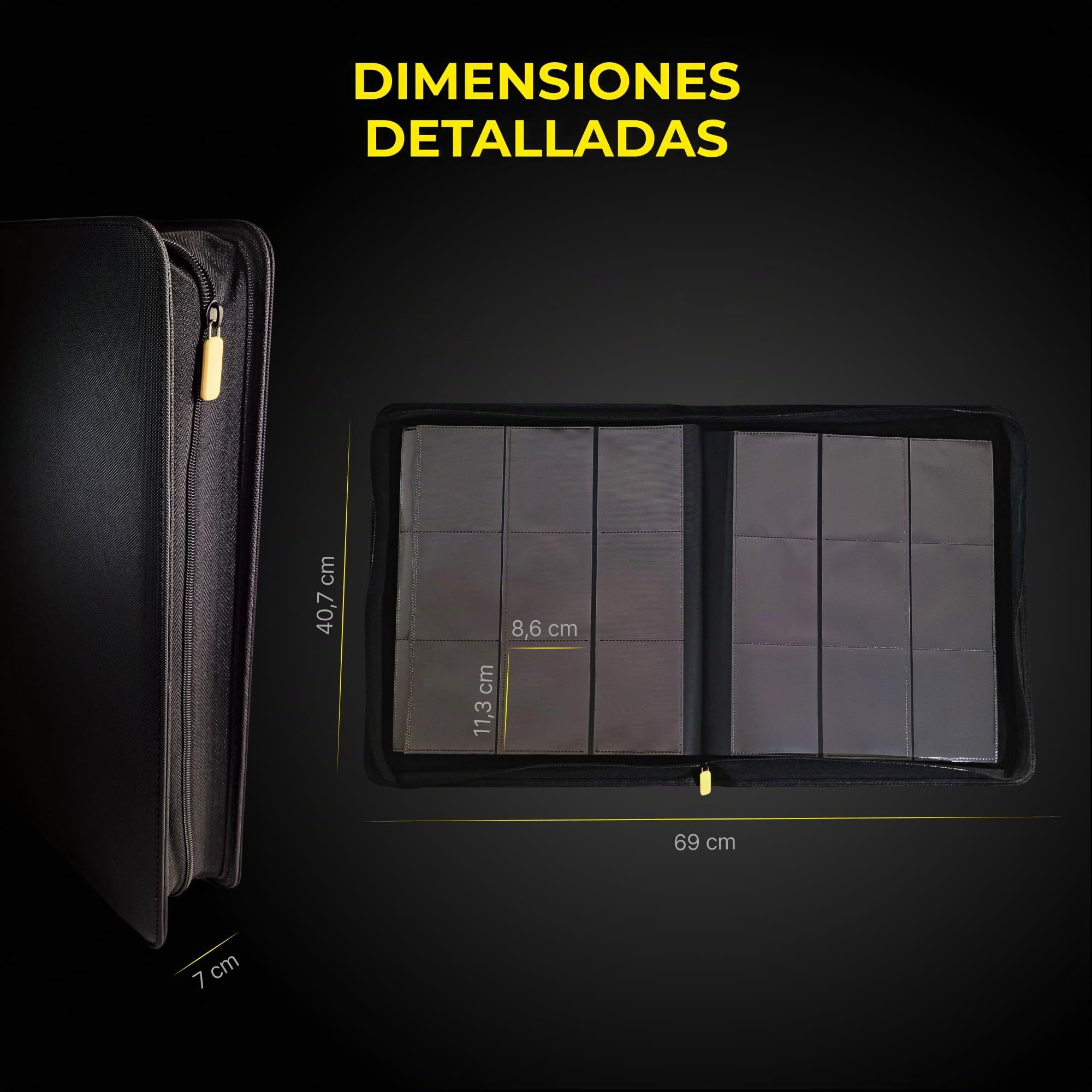 Álbum Toploader para cartas coleccionables 9 bolsillos, Capacidad 360 cartas, Binder con bolsillos de carga lateral y cierre de cremallera, Album cartas coleccionables de deportes (Premium Toploader)