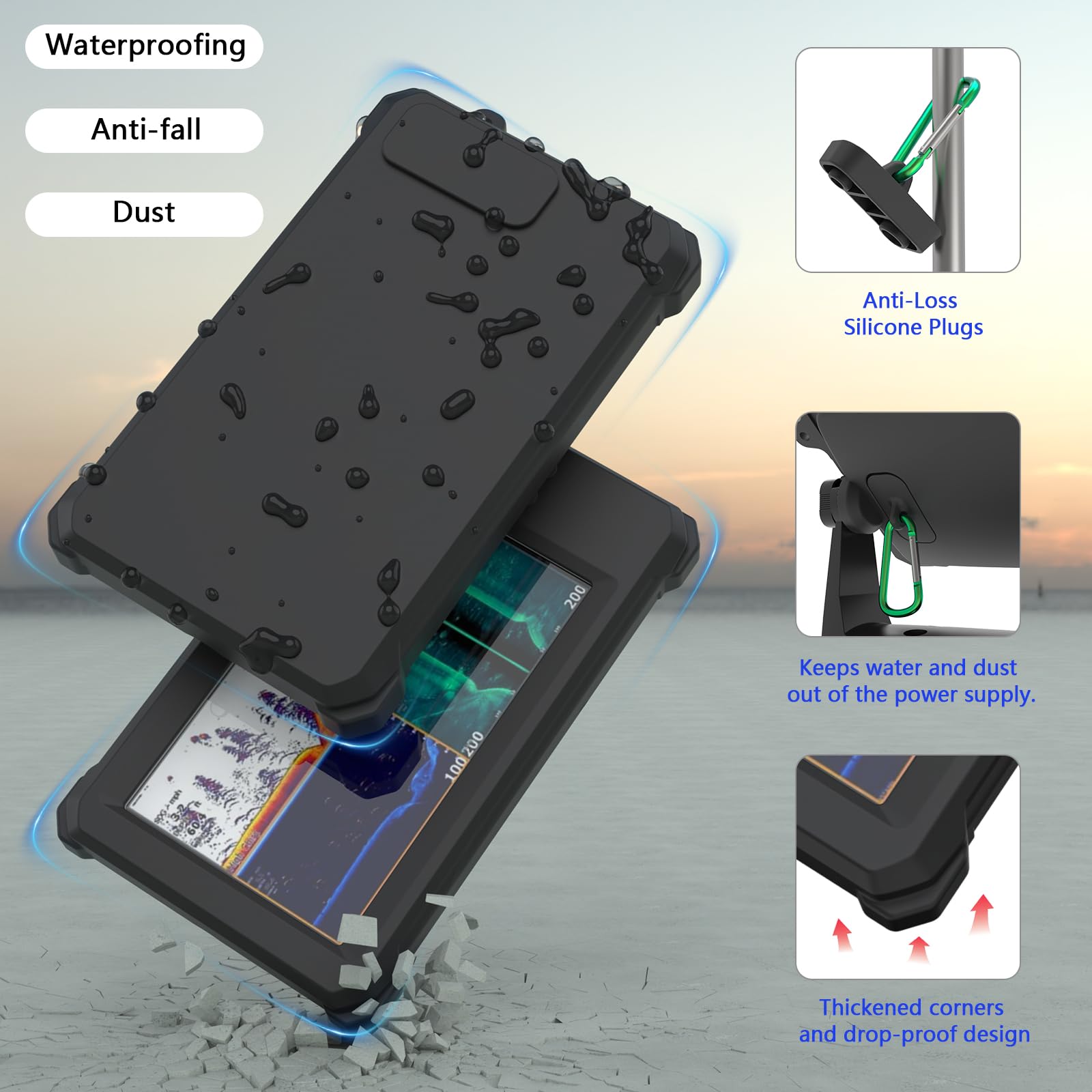 Fish Finder Silikon-Schutzhülle und Sonnenabdeckung für Lowrance Eagle Eye 22,9 cm und Lowrance Eagle 22,9 cm, vollständige Abdeckung, kratzfest, rutschfest, Schwarz