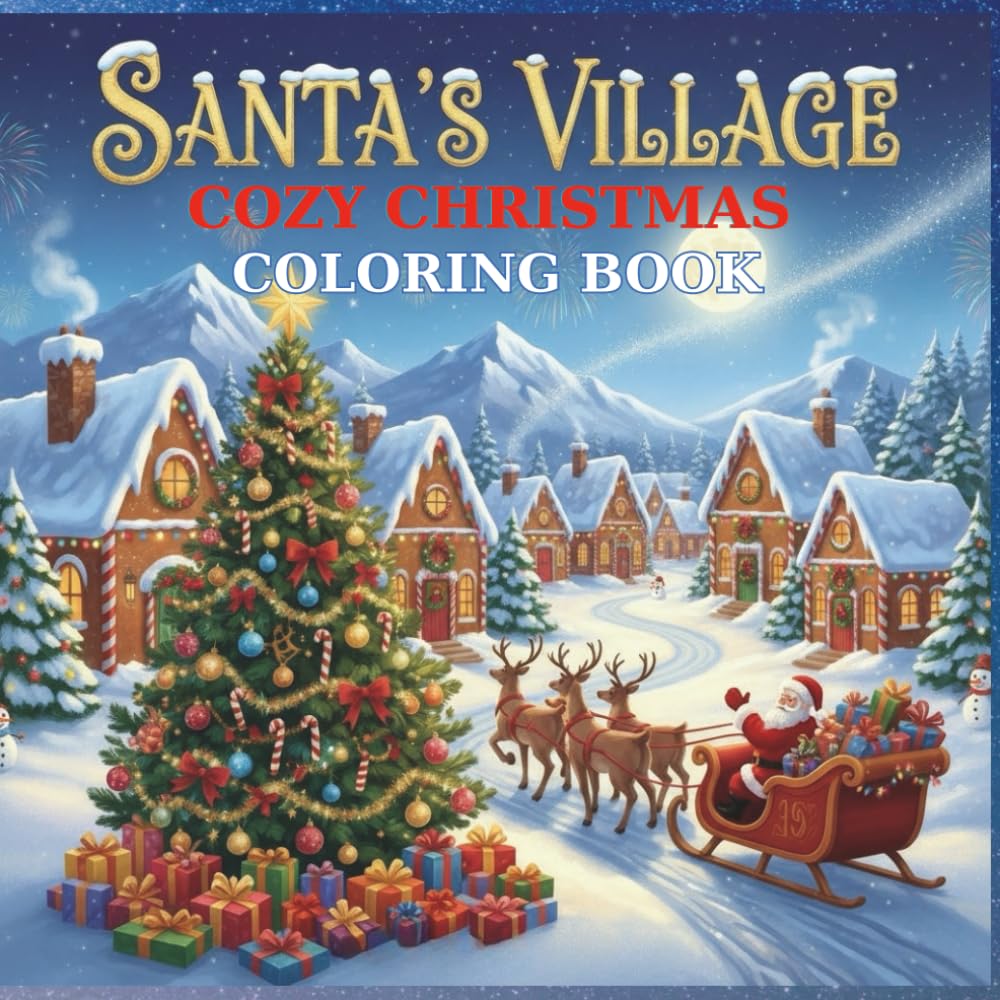 Santa's Village Cozy Christmas Coloring Book: Bold and Easy Cute Pages with Santa's Village in Holiday Moments Reindeer and Elves in the Winter Workshop Preparing Gifts for Adults and Children