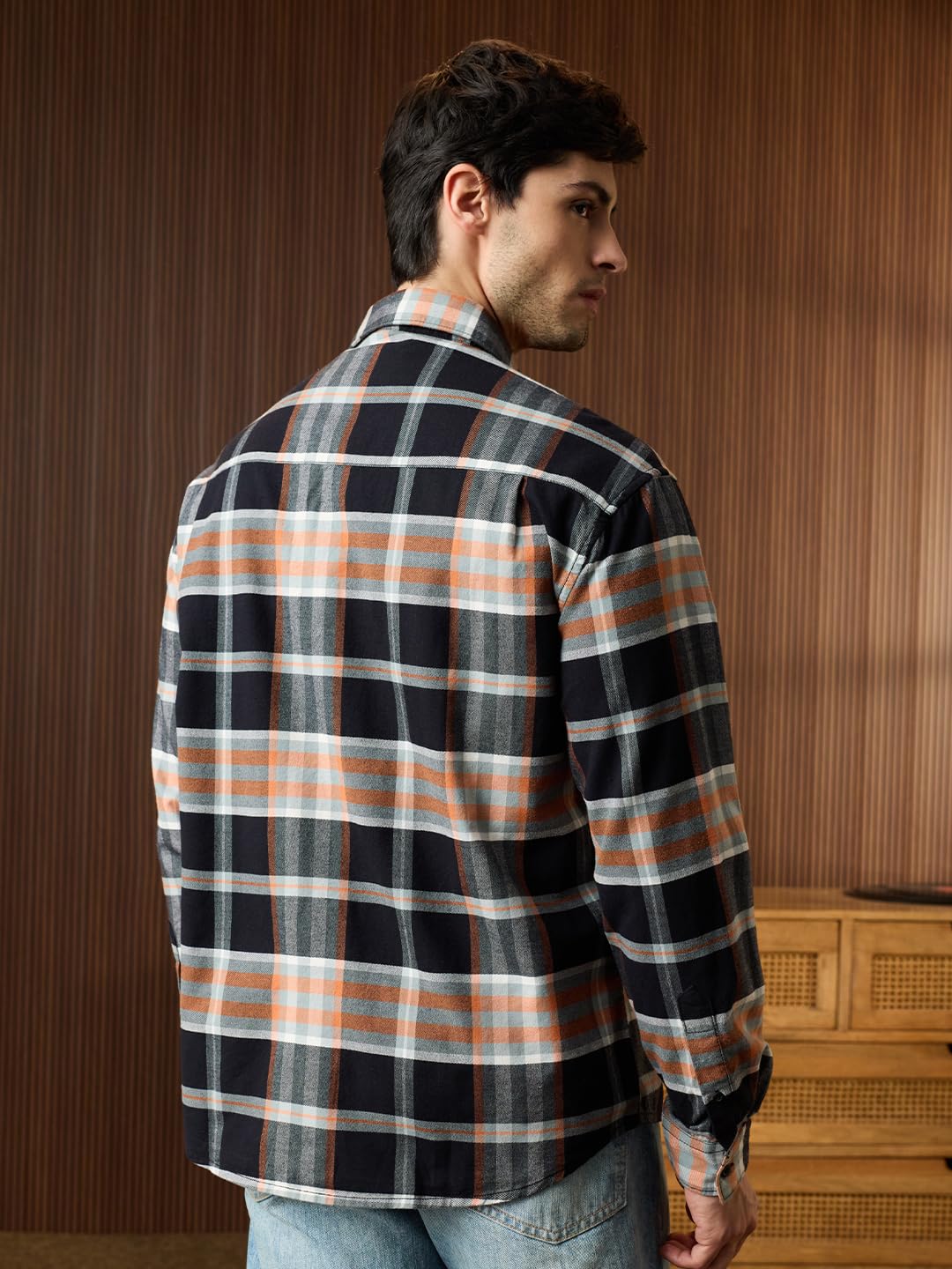 The Souled Store Camicia scozzese: Mystic Jade Uomini e Ragazzi Manica Lunga Colletto Nero Plaid Cotone Leggero Facile da Stile di Uso quotidiano Ufficio Camicia Rilassata