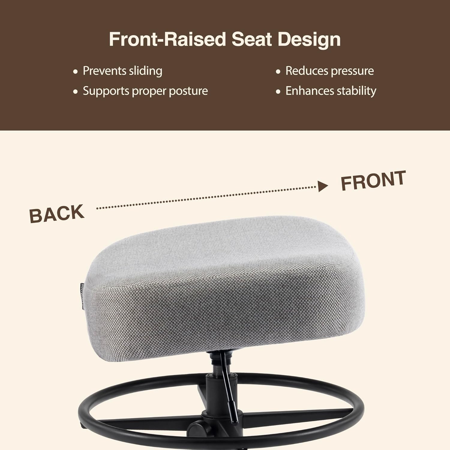 Pneumatic Swivel Rolling Saddle Stool 504 Kalea with Adjustable Foot Ring for Clinic SPA Tattoo and Home (Urban Taupe, Standard)