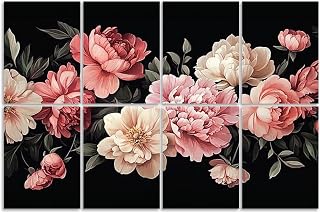 8 Pack Art Acoustic Panels Sound Absorbing Flowers Colorful Botanical Aesthetic Peonies Leaves Blossoms Petals Decorative Soundproof Wall Panels Self Adhesive for Recording Studios Office 48"x32"
