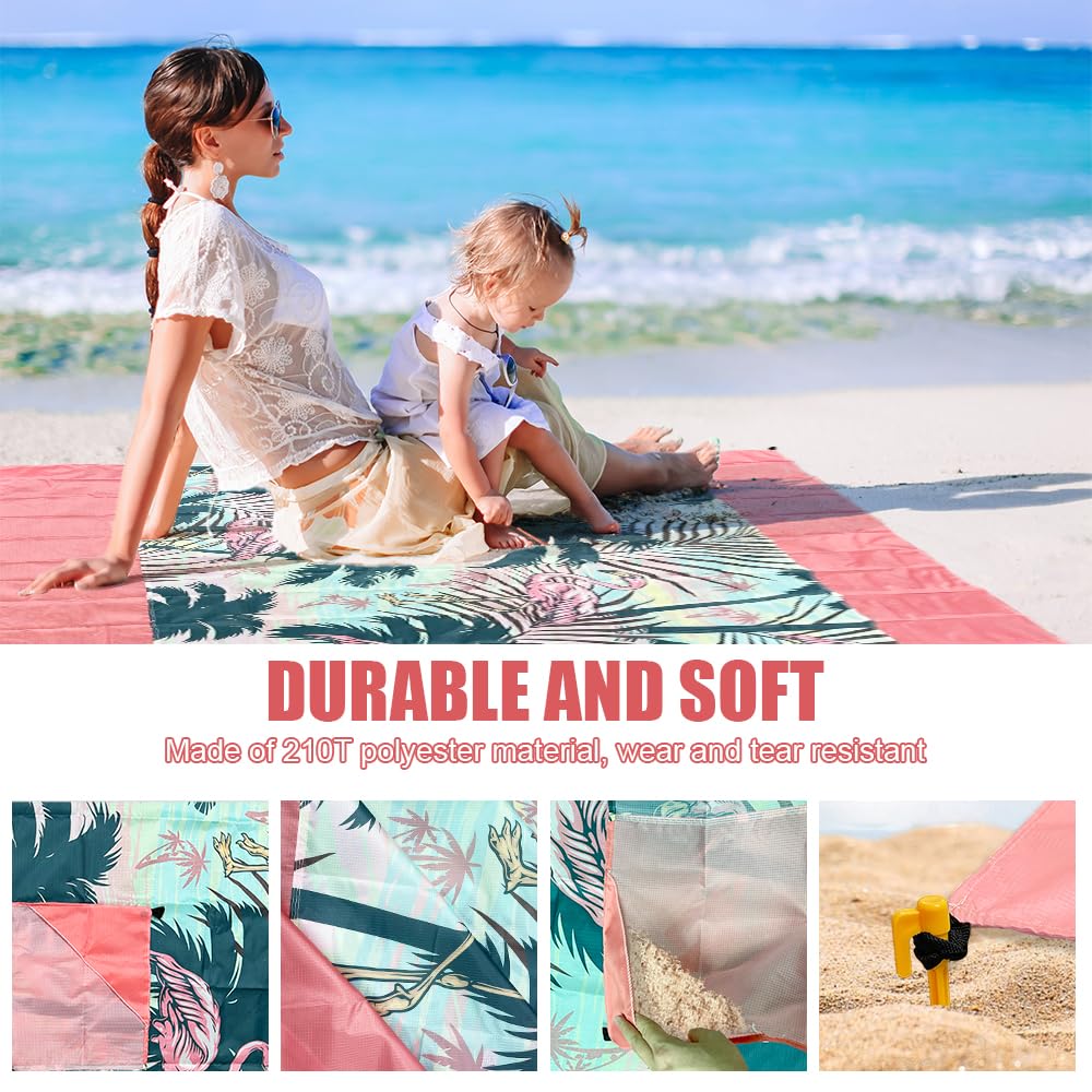 Coperta da Spiaggia Impermeabile 280x300 cm Telo Anti Sabbia con Picchetti Leggera Portatile
