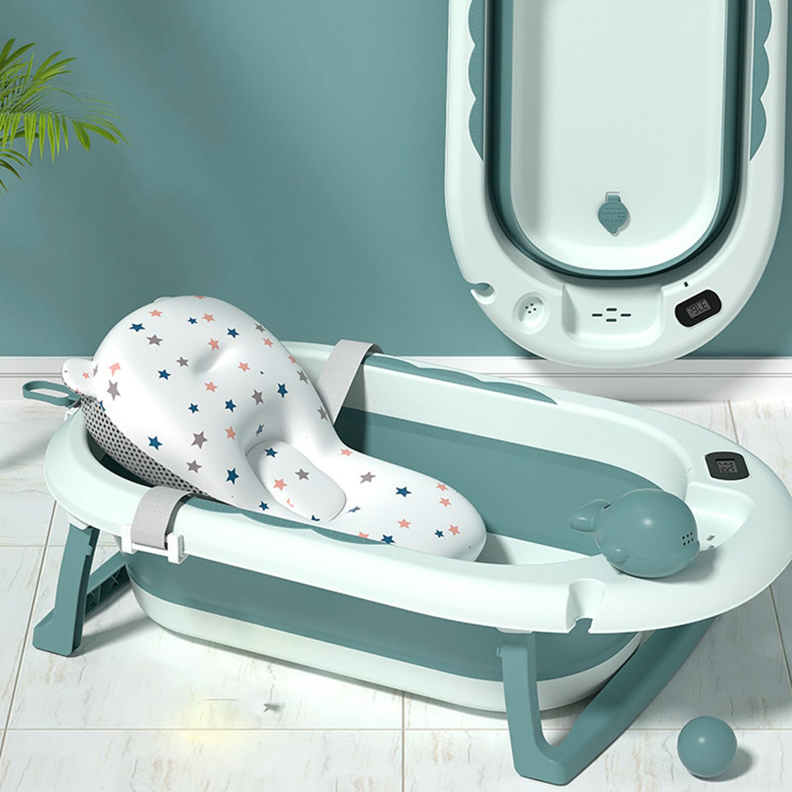 Generic Bañera de bebé, Registro de Temperatura de Registro de Bañera Ahorrar Plegamiento Plegable PP Shampoo Cup para Uso en el Hogar (verde claro)