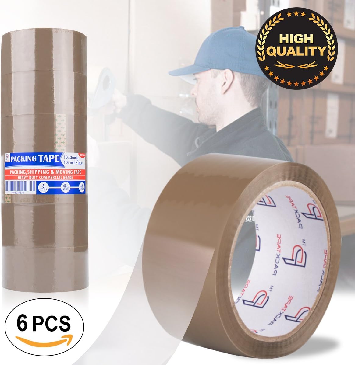 Shipping Tape,Packing Tape Browntape Heavy Duty Tape Packaging Tape Rolls for Shipping,Packaging,Moving,Office,Storage (Brown)