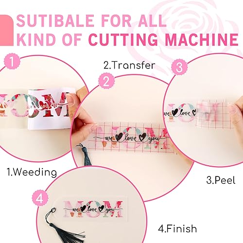 Miniatura 3 de Tintnut Rollo de vinilo permanente  12 pulgadas x 5 pies, vinilo adhesivo permanente con patrón de acuarela rosa para máquina de corte, decoración
