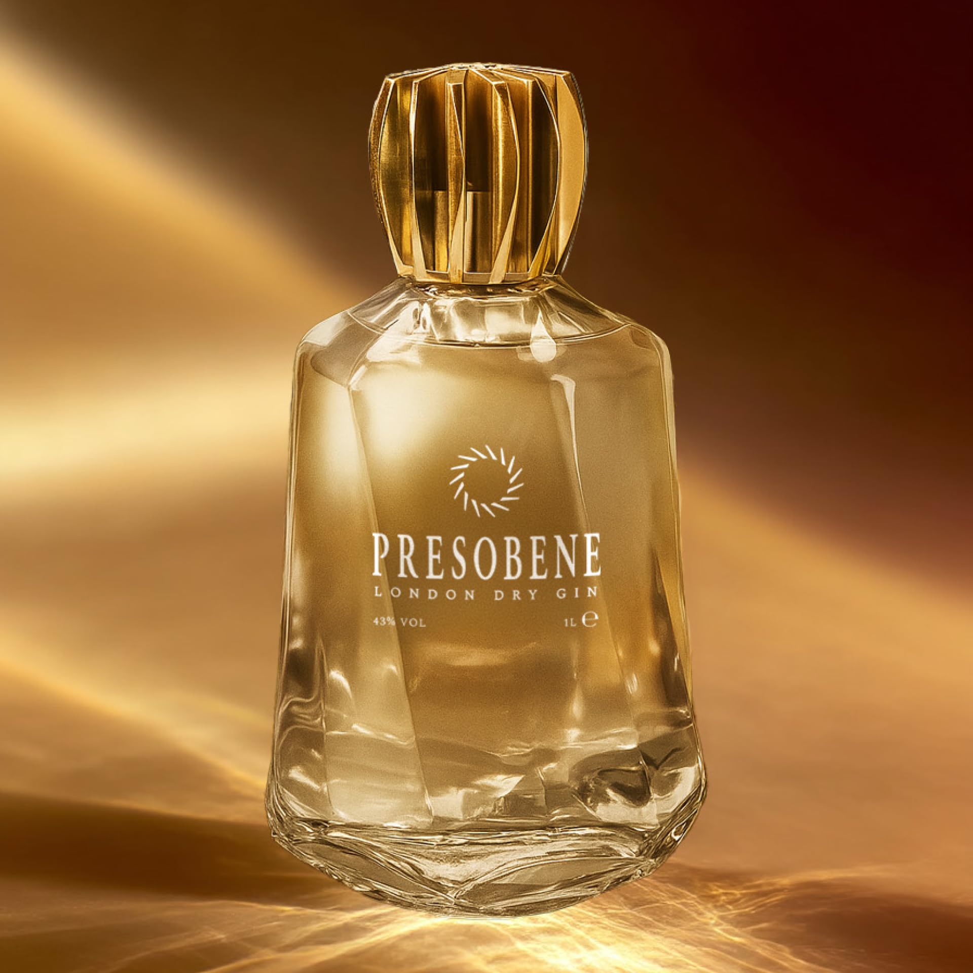 PRESOBENE London Dry Gin, 1L, bottiglia premium con tappo dorato, confezione regalo elegante