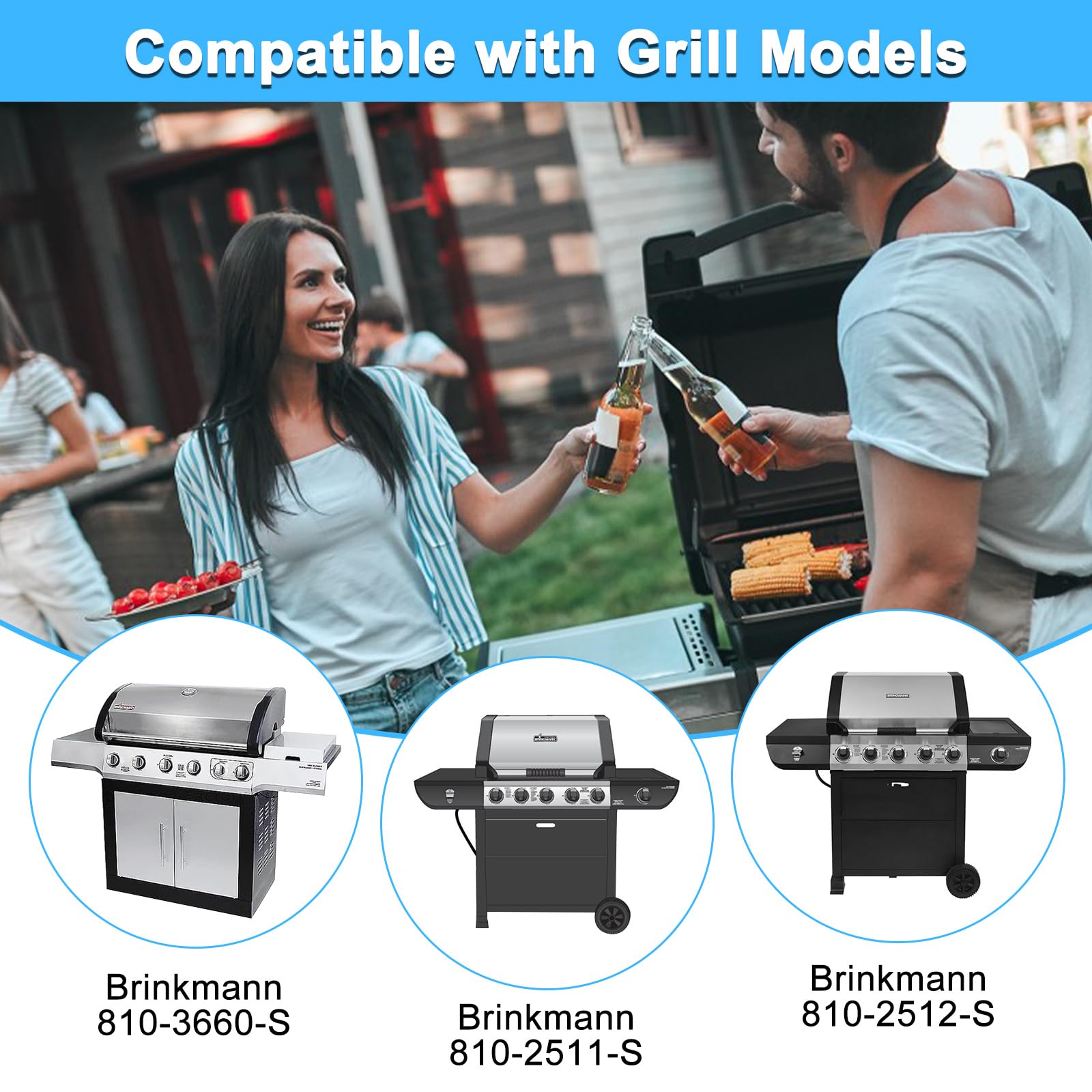 Piezas de repuesto para parrilla Brinkmann 810-2511-S 810-2512-S, protectores térmicos, quemadores de parrilla, kit de encendedores de parrilla para 810-2511-S 810-2512-S Brinkman