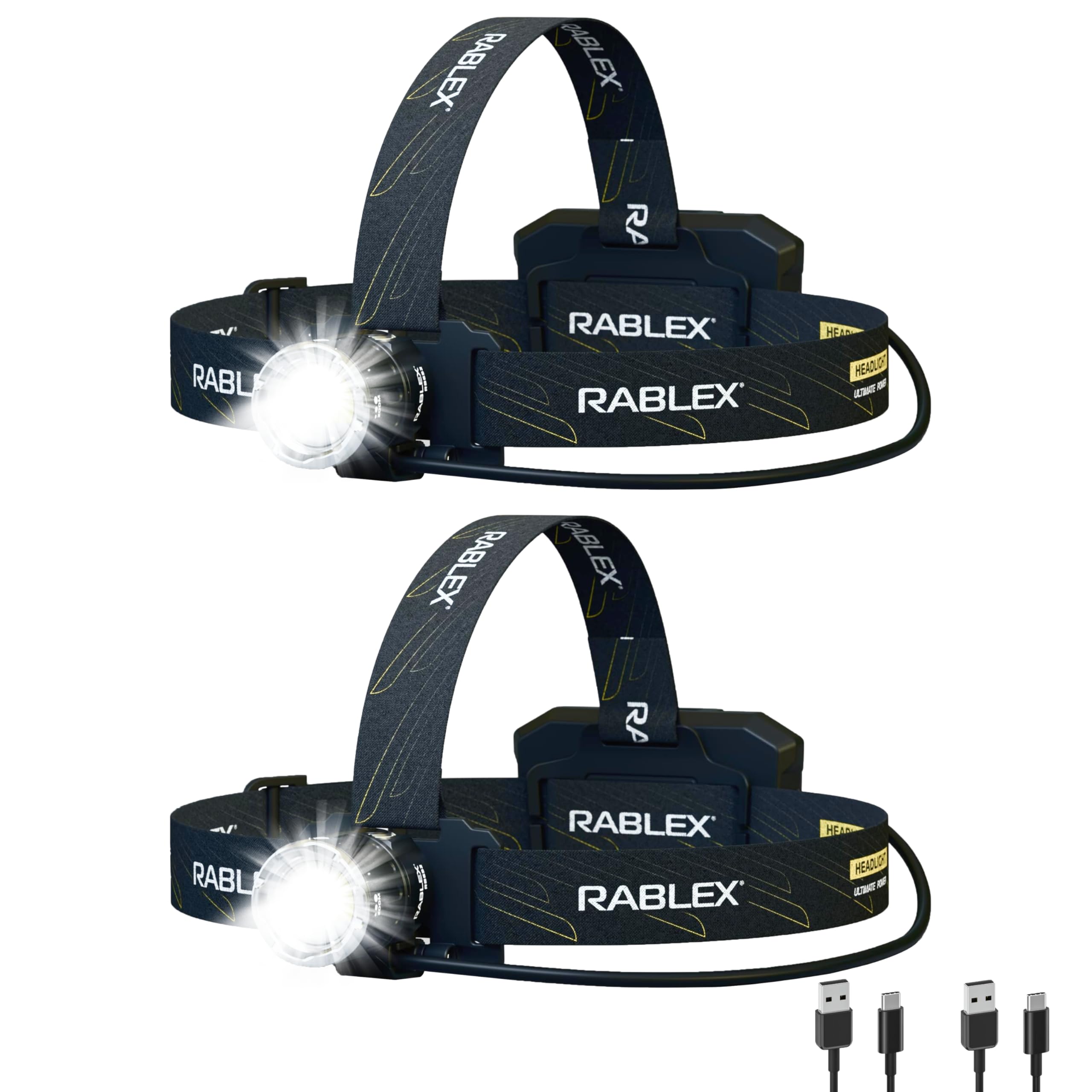 RB652 LED-Stirnlampe, 1100 Lumen Wiederaufladbare LED Kopflampe mit 6 Lichtmodi, Rotlicht & Sensor USB-Aufladung, IPX6 Wasserdicht Leicht & Kompakt Ideal für Camping, Wandern Pack of 2