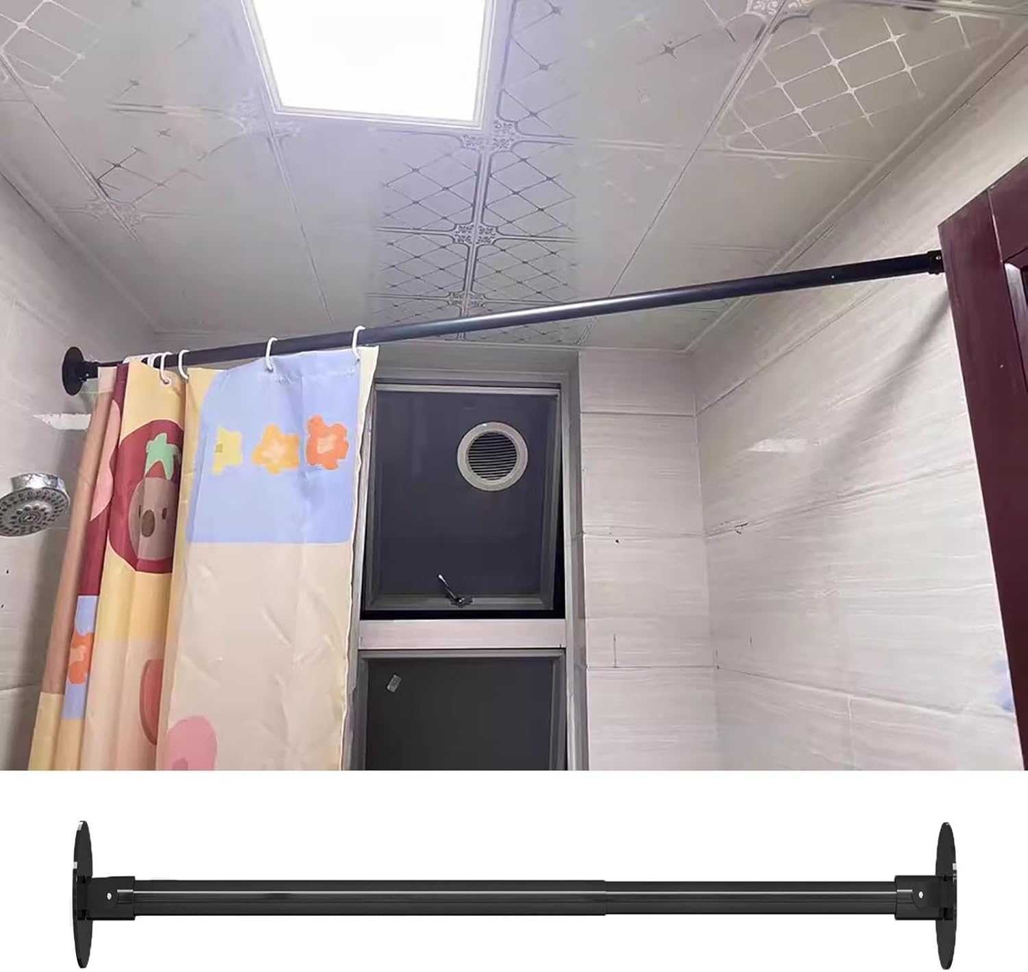 Adjustable Angle Surface Bracket for Closet, Retractable Closet Rod Extender for Hanging Clothes, Wardrobe Shower Curtain Support Holder Pole(Black,190-255cm(74"-100"))
