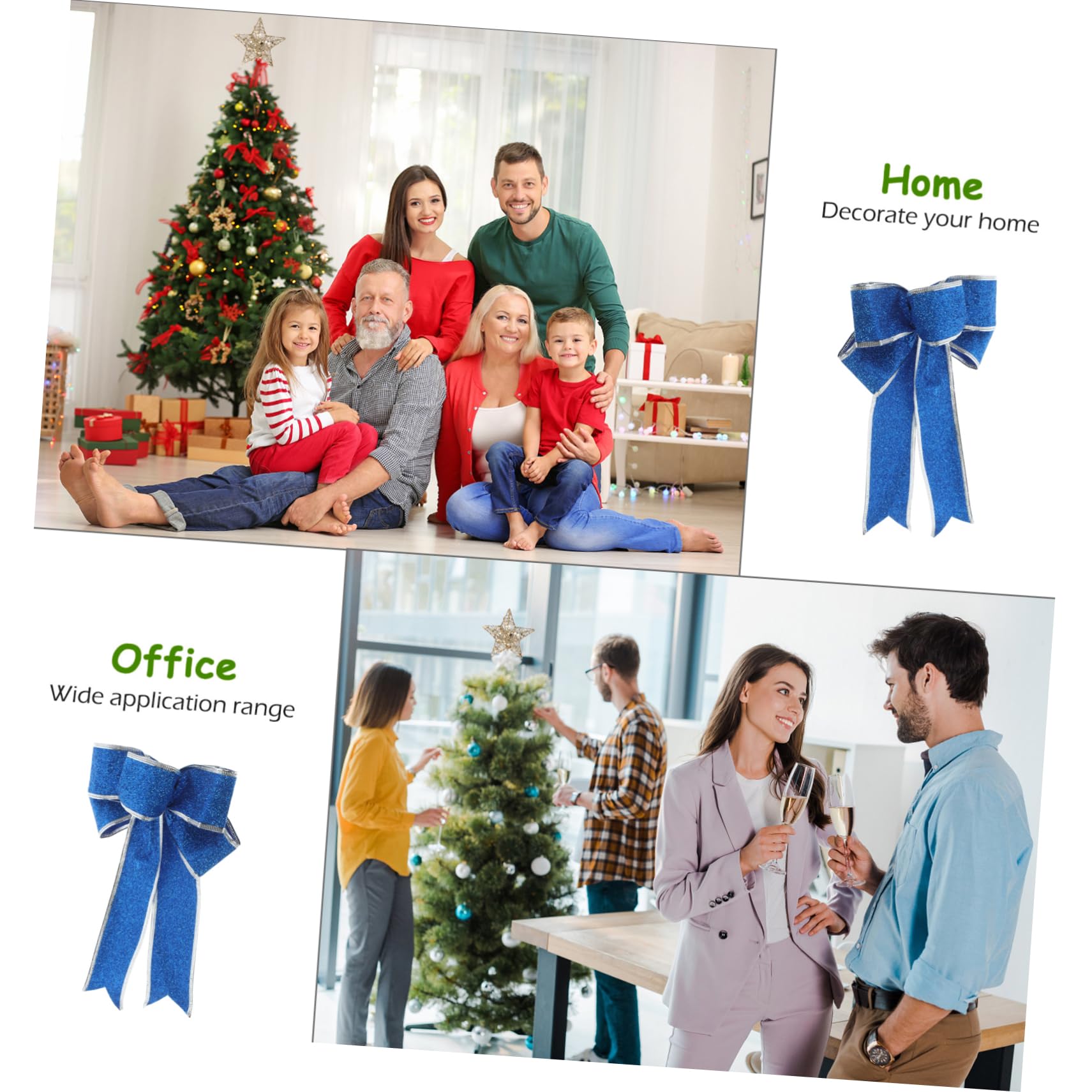Healeved 5pezzi Fiocco Di Nastro Natalizio in Tessuto Scintillante Nodo Regalo Ornamento Per Albero Di Natale Decorazione Per Porta Parete Tavolo Blu