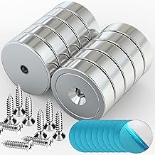 10 x Neodymium Magnets 25 mm Strong with Hole Extra Strong 20 kg Round Magnets Strong Hold with Flat Metal Adhesive Pads (10 Magnets + 10 Magnets + 10 Pieces)