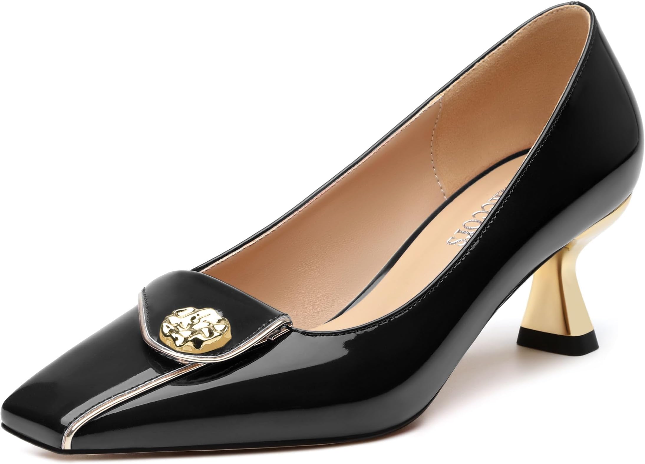 Women's Kitten Heels Square Toe Low Heel Pumps Closed Toe Patent Slip On Pumps Womens Work Dress Office Wedding Party Shoes 2 Inch