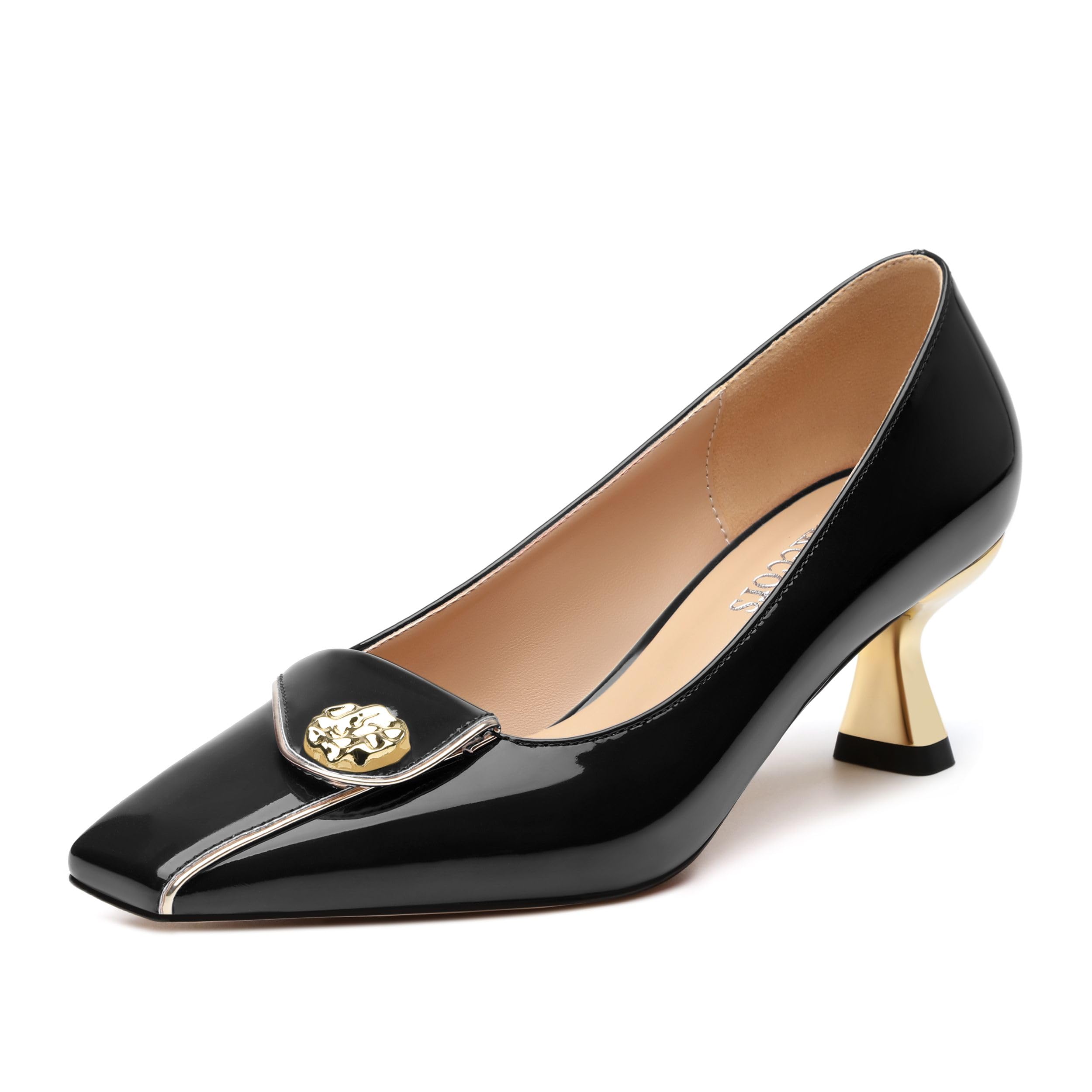 Women's Kitten Heels Square Toe Low Heel Pumps Closed Toe Patent Slip On Pumps Womens Work Dress Office Wedding Party Shoes 2 Inch