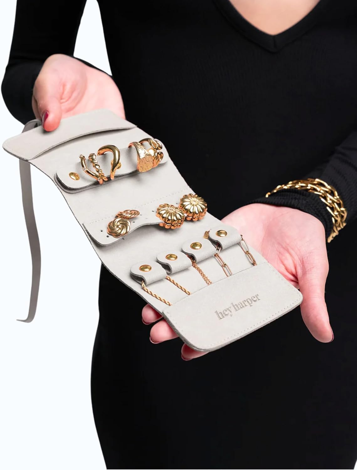 Hey Harper Travel Jewelry Organizer Roll – Compact Storage Pouch for Rings, Earrings, Necklaces & Bracelets – Foldable Case for Women (Included Only Roll) (Slate) - Image 3