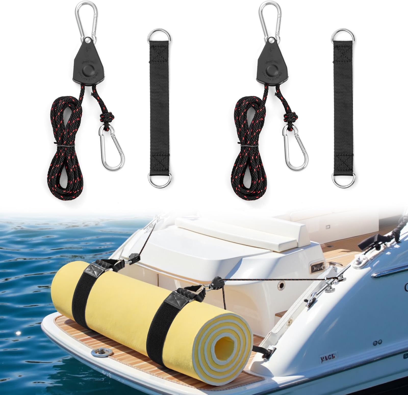 Adjustable Rope Hanger for Floating Lily Pad & Mat, Floating Mat Tie Down System– Quick and Easy Secure Floating Lily Pad to Boat Cleat or Rail on Pontoon Boat, Sports Boats