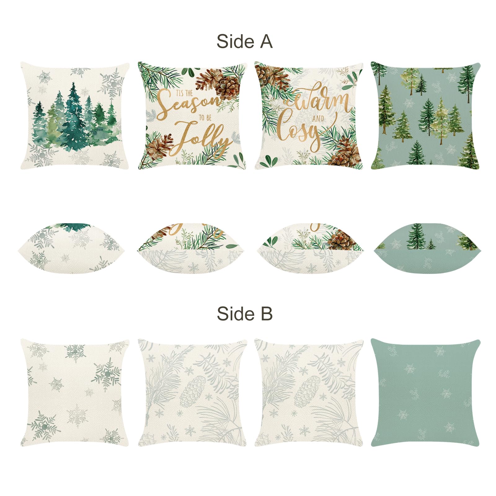 Bonhause Winter Pine Tree Cushion Covers 45 x 45 cm Double Sided Decorative Throw Pillow Covers Pillowcases for Sofa Bed Home Winter Holiday Decor Set of 4 - Image 2